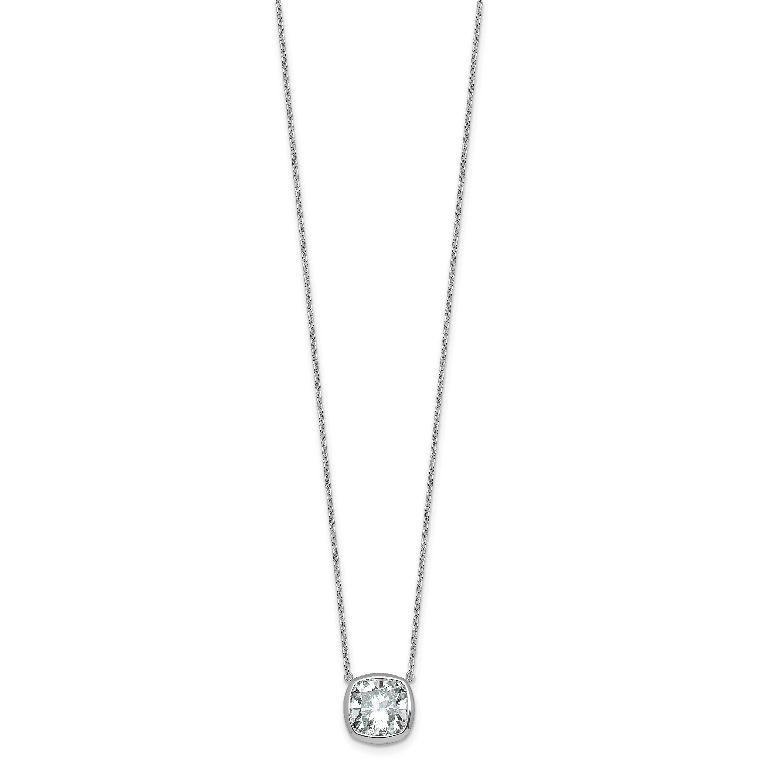 14k White Gold 4 carat Certified Lab Grown Diamond VS+ F+ Cushion Complete 18 inch Bezel Set Necklace
