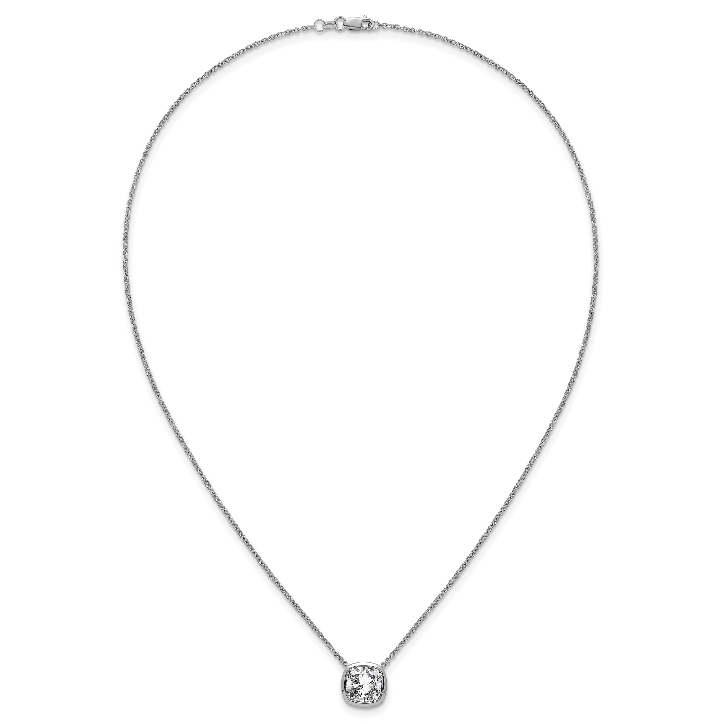 14k White Gold 4 carat Certified Lab Grown Diamond VS+ F+ Cushion Complete 18 inch Bezel Set Necklace