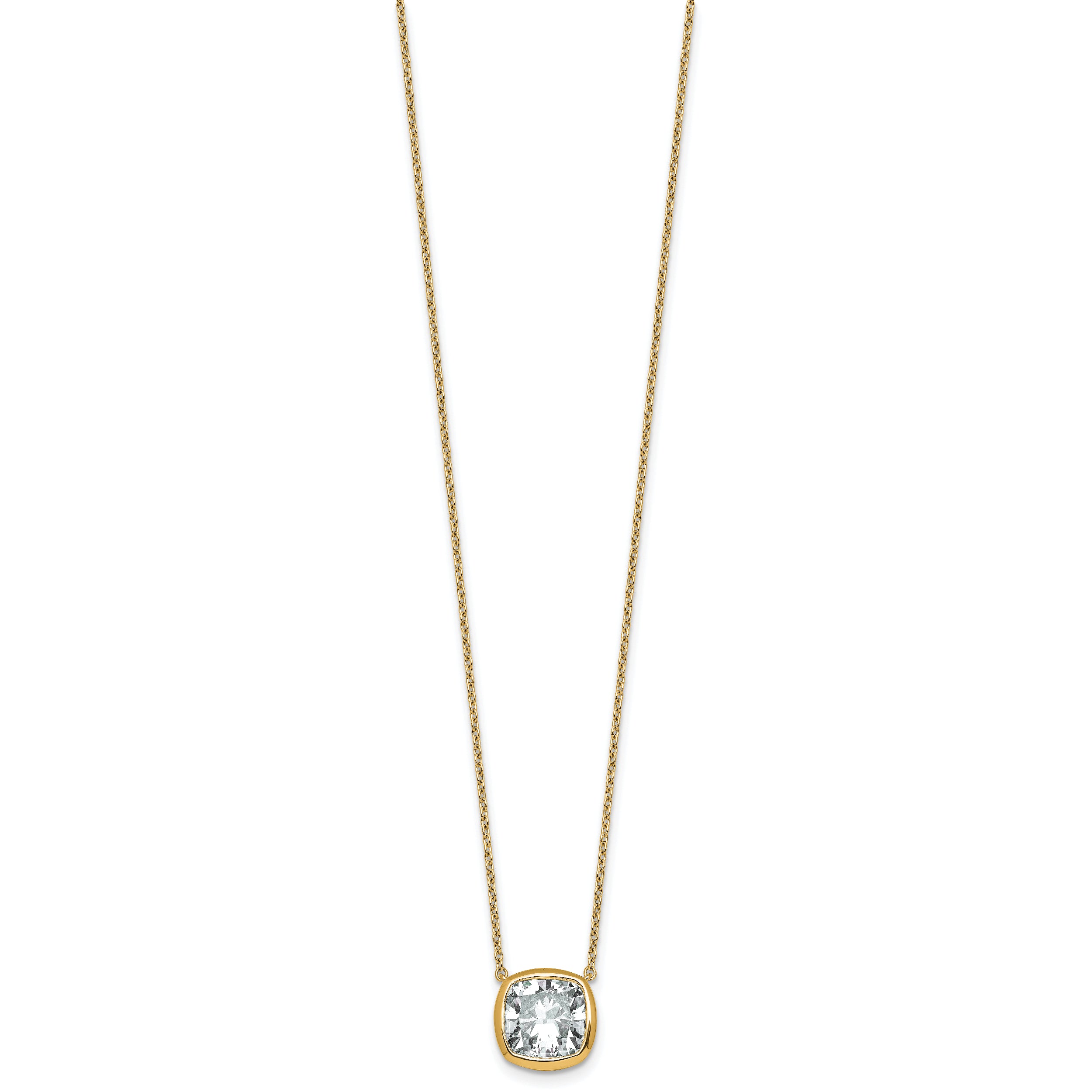 14k 4 carat Certified Lab Grown Diamond VS+ F+ Cushion Complete 18 inch Bezel Set Necklace