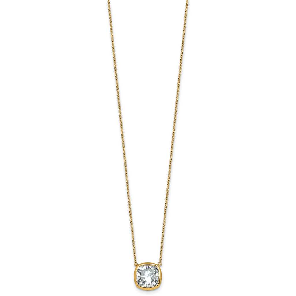 14k 4 carat Certified Lab Grown Diamond VS+ F+ Cushion Complete 18 inch Bezel Set Necklace