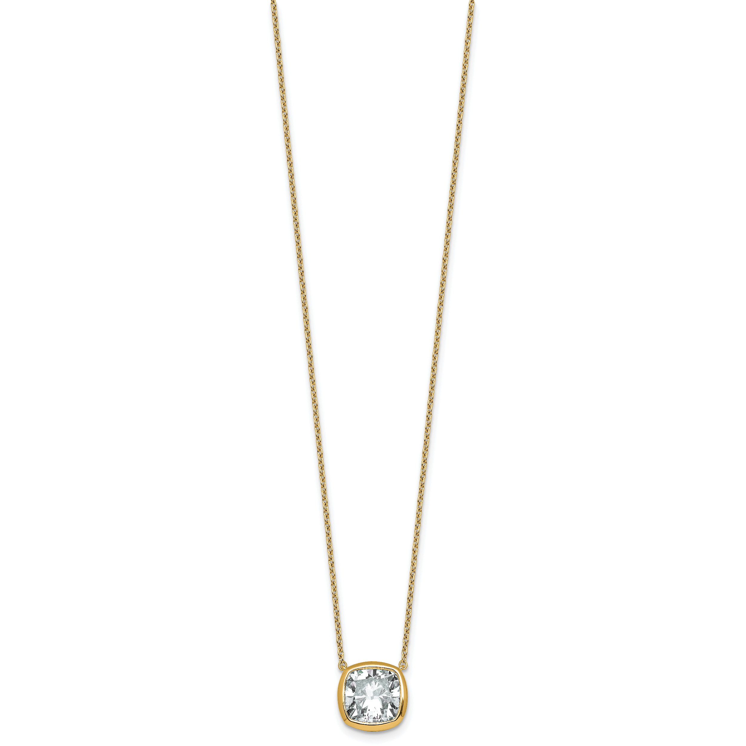 14k 4 carat Certified Lab Grown Diamond VS+ F+ Cushion Complete 18 inch Bezel Set Necklace