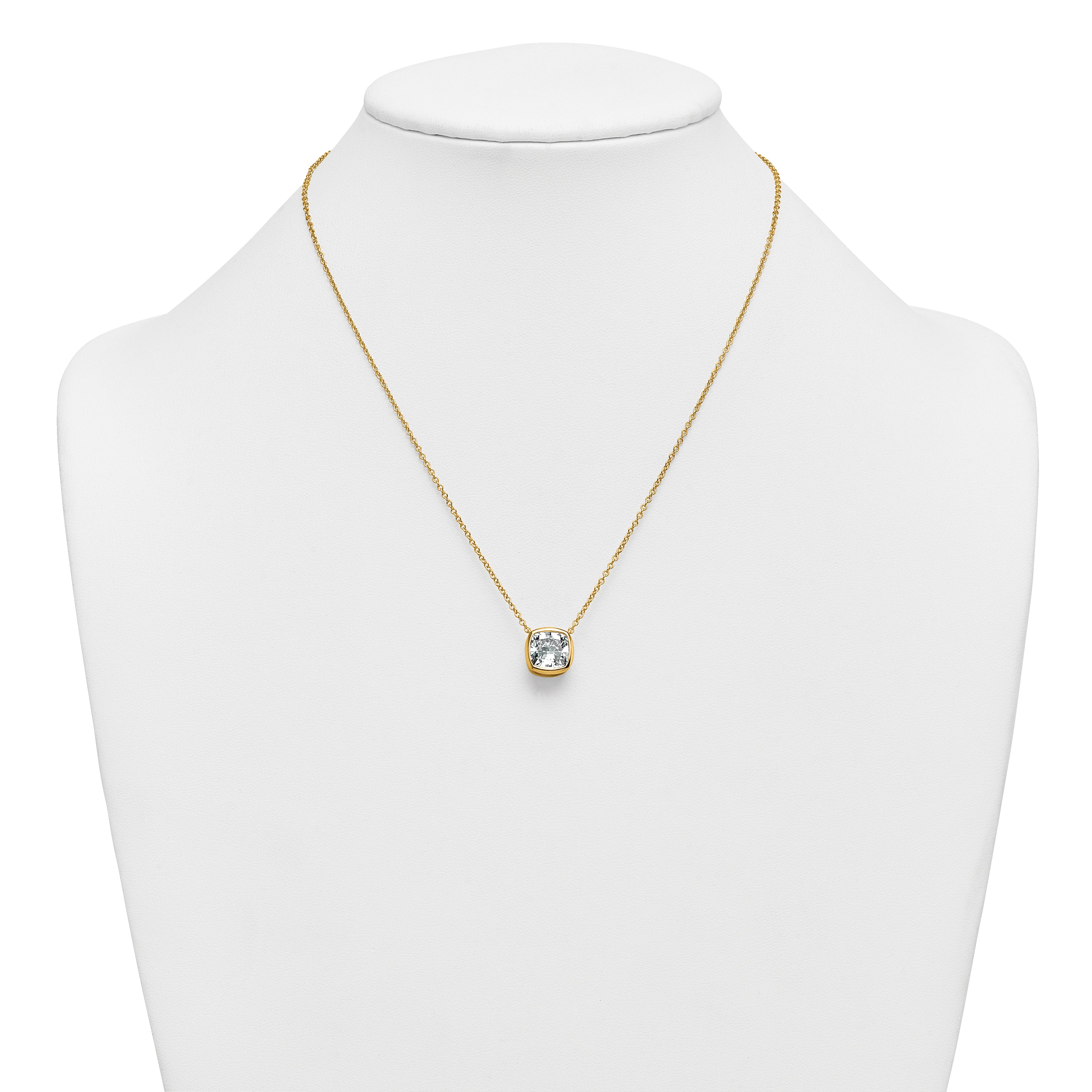 14k 4 carat Certified Lab Grown Diamond VS+ F+ Cushion Complete 18 inch Bezel Set Necklace