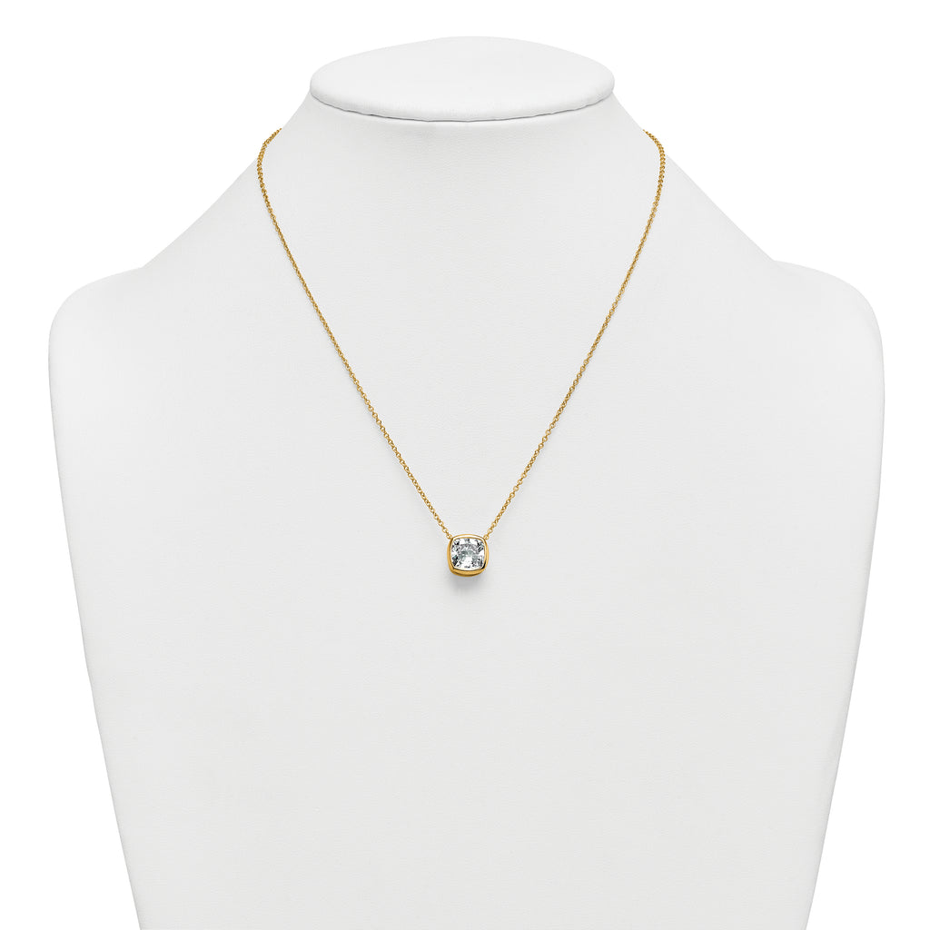 14k 4 carat Certified Lab Grown Diamond VS+ F+ Cushion Complete 18 inch Bezel Set Necklace