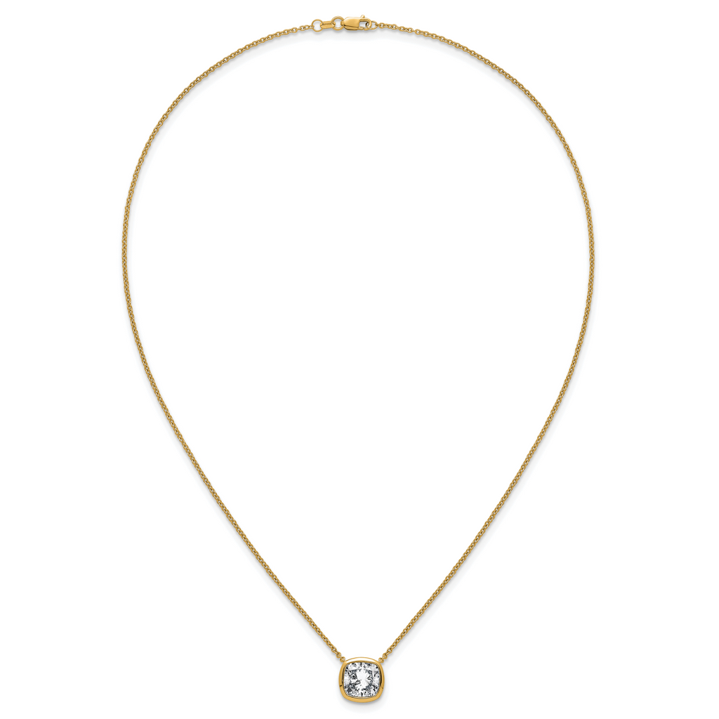 14k 4 carat Certified Lab Grown Diamond VS+ F+ Cushion Complete 18 inch Bezel Set Necklace