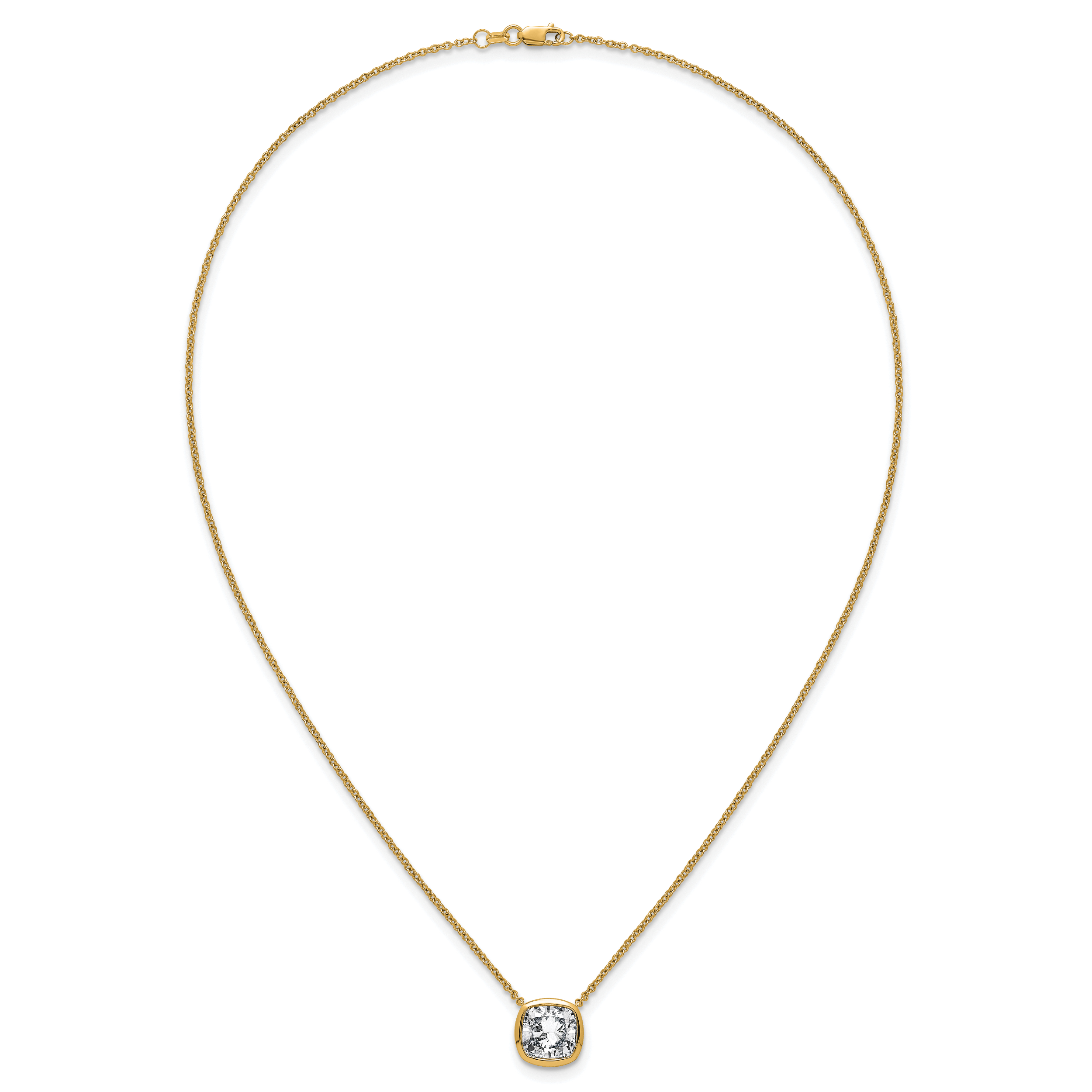14k 4 carat Certified Lab Grown Diamond VS+ F+ Cushion Complete 18 inch Bezel Set Necklace