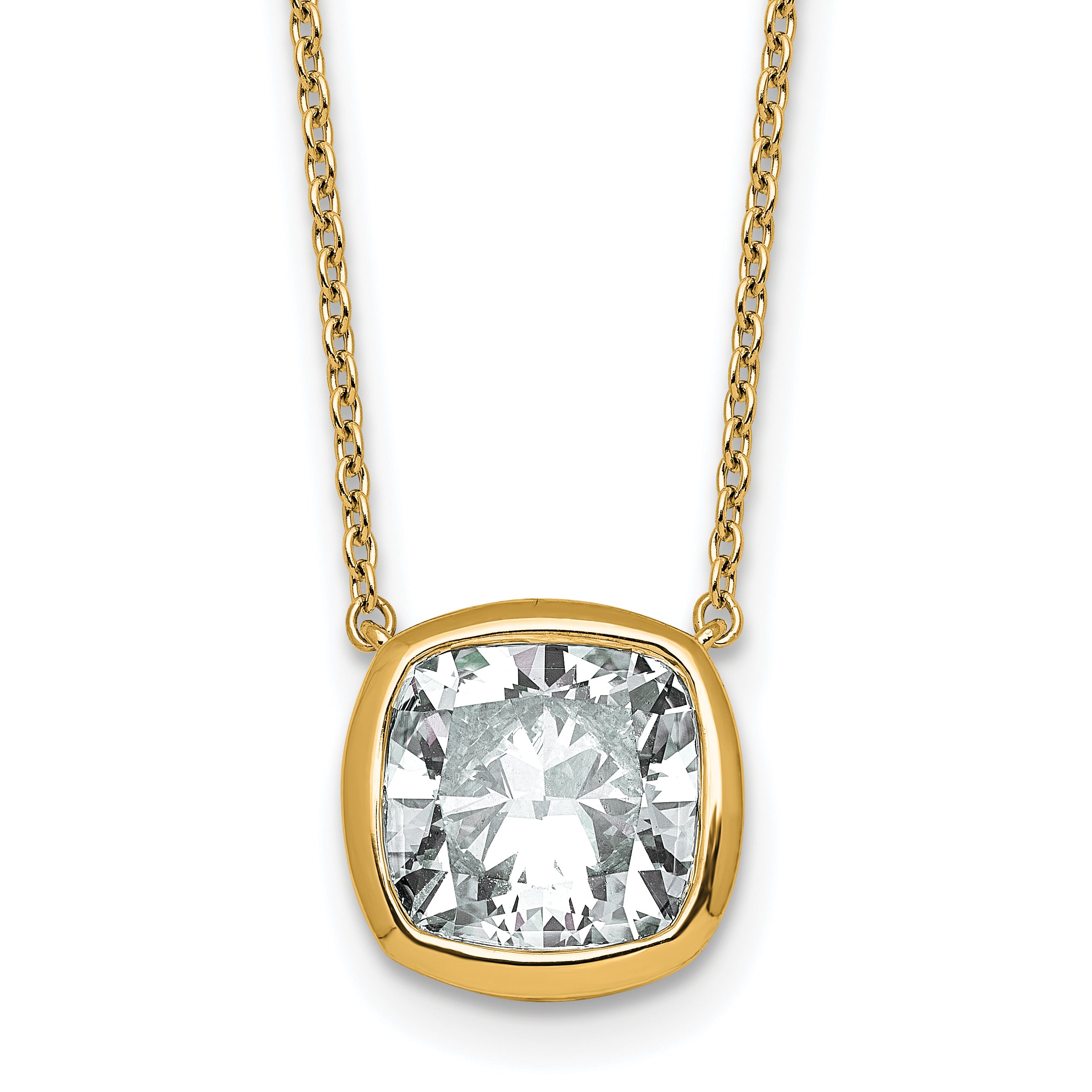14k 4 carat Certified Lab Grown Diamond VS+ F+ Cushion Complete 18 inch Bezel Set Necklace Main image