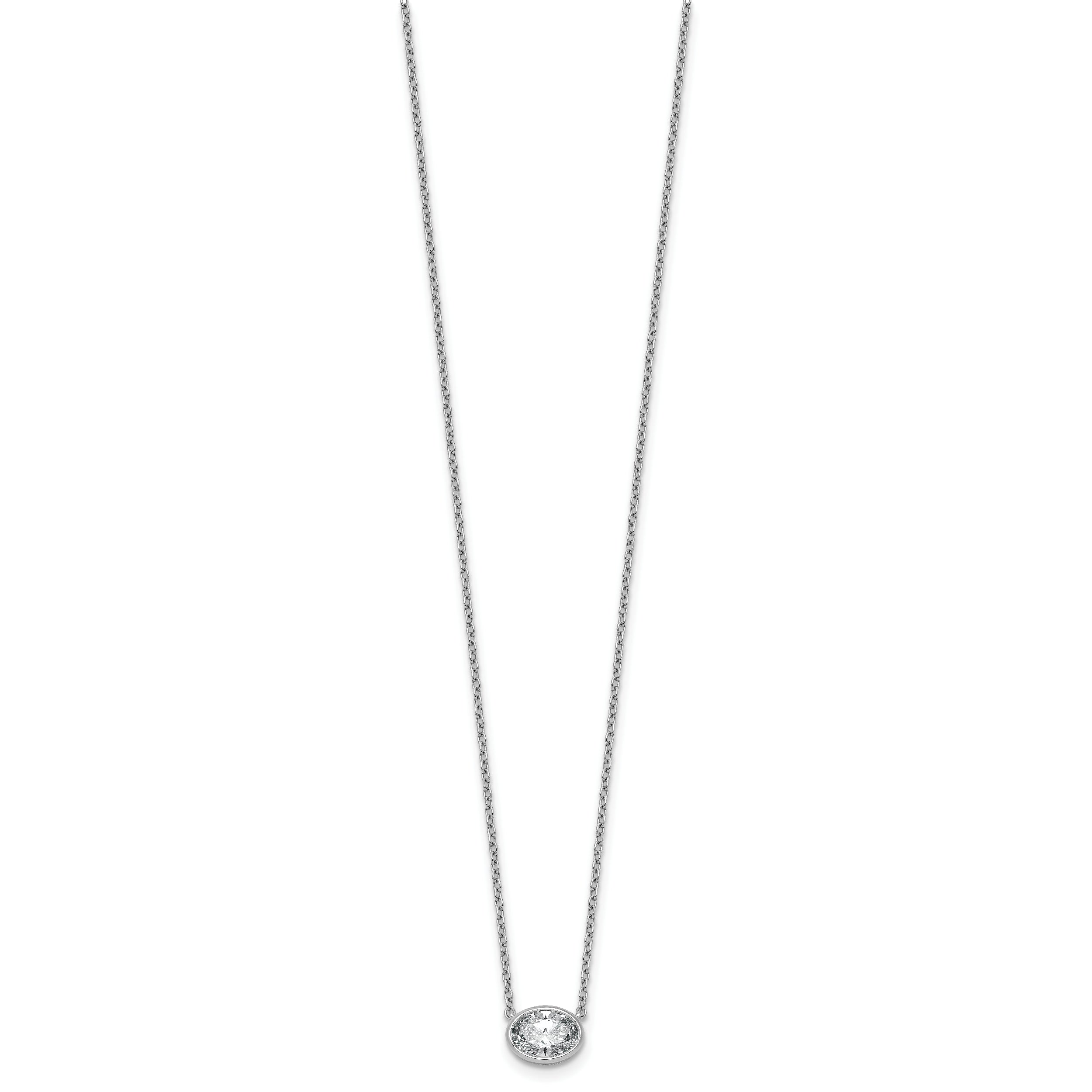 14k White Gold 1 carat Certified Lab Grown Diamond VS+ F+ Oval Complete 18 inch Bezel Set Necklace