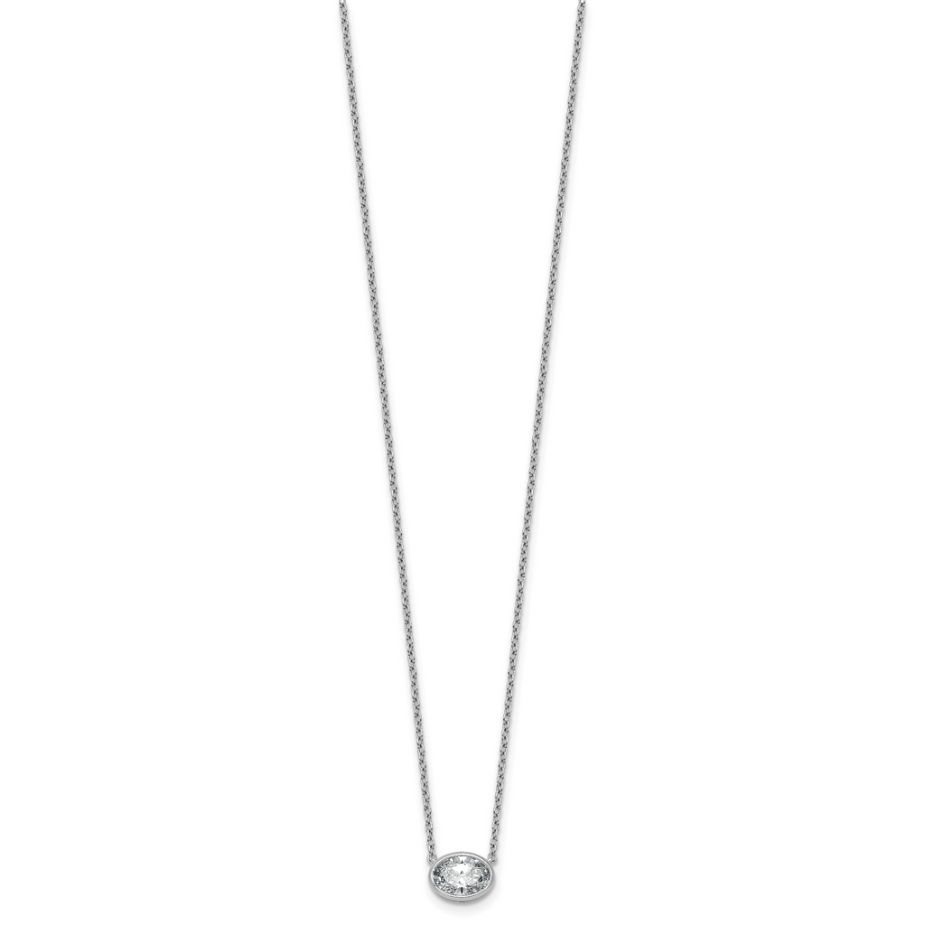 14k White Gold 1 carat Certified Lab Grown Diamond VS+ F+ Oval Complete 18 inch Bezel Set Necklace