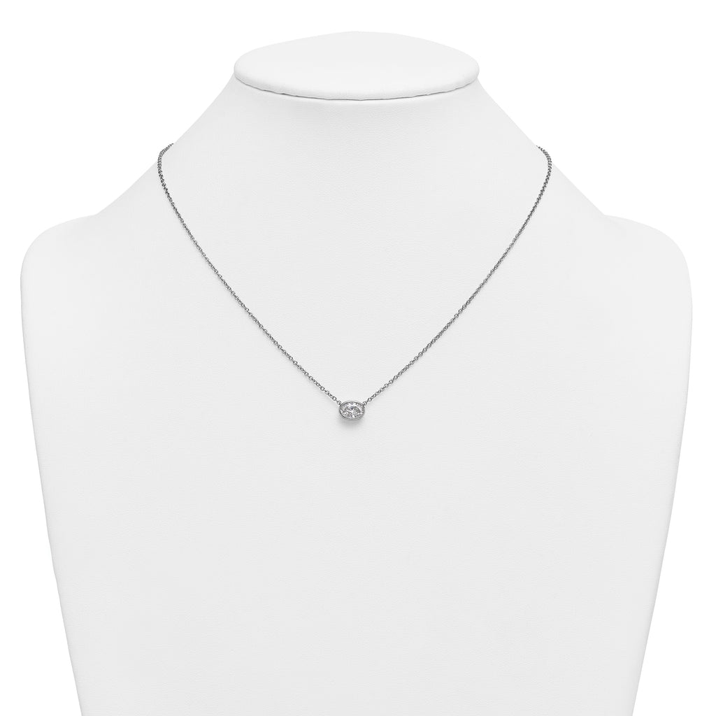 14k White Gold 1 carat Certified Lab Grown Diamond VS+ F+ Oval Complete 18 inch Bezel Set Necklace