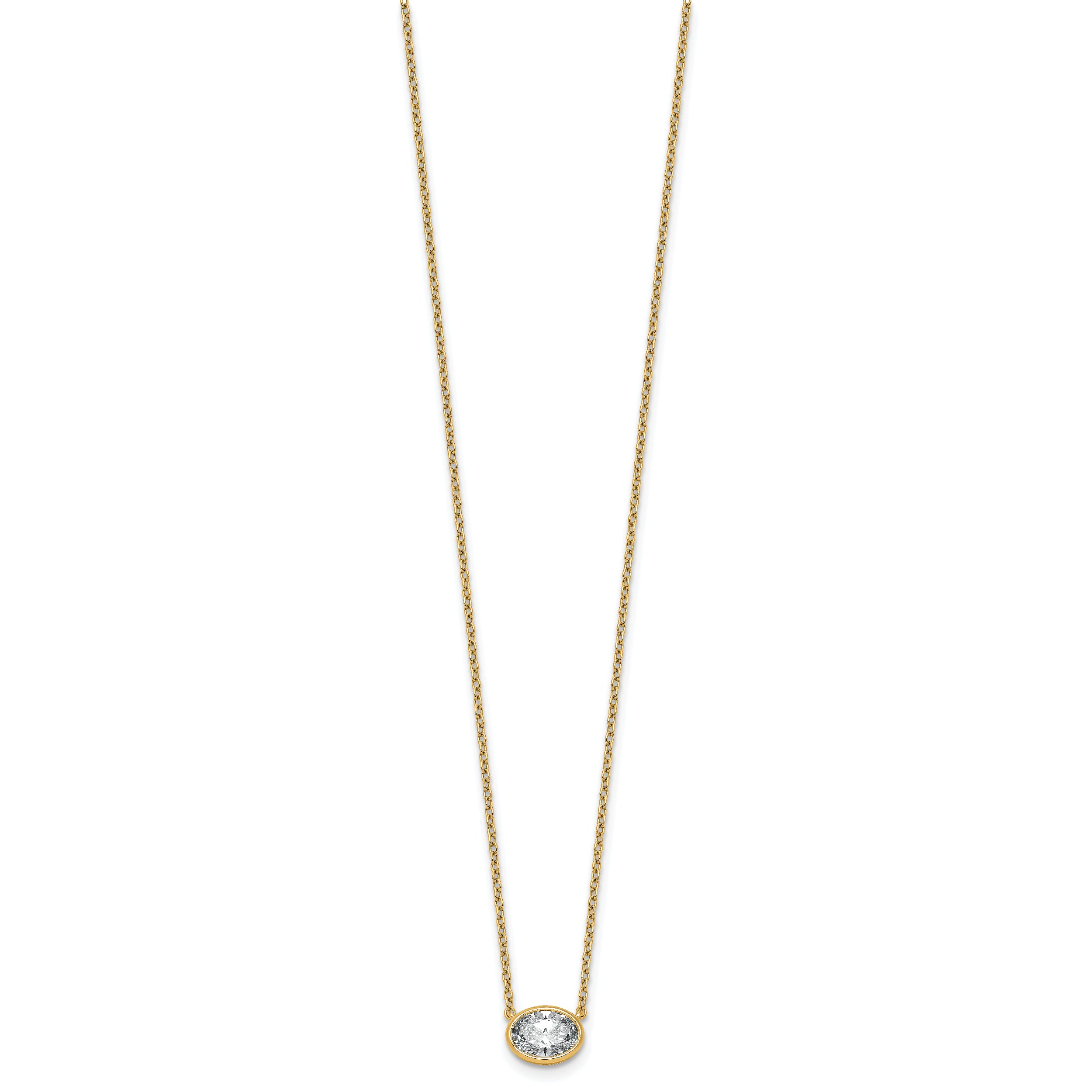 14k 1 carat Certified Lab Grown Diamond VS+ F+ Oval Complete 18 inch Bezel Set Necklace