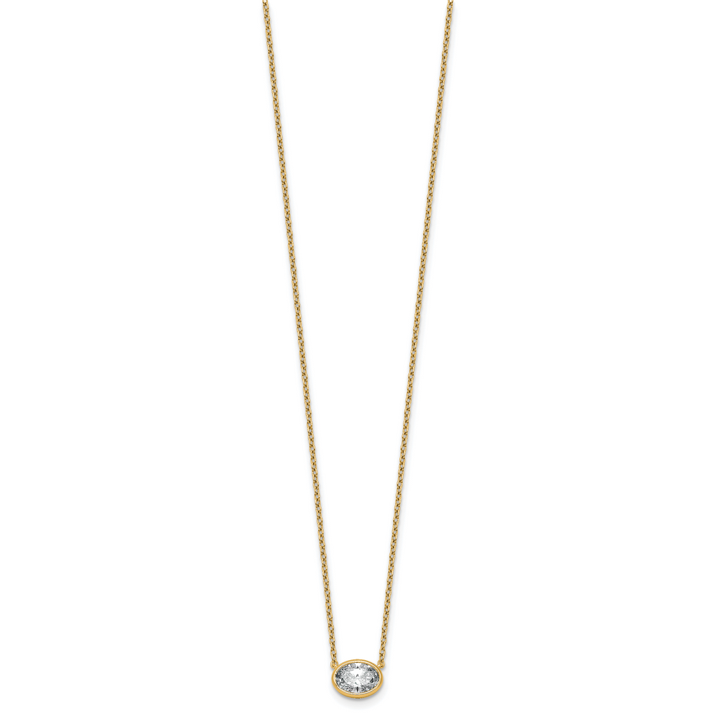 14k 1 carat Certified Lab Grown Diamond VS+ F+ Oval Complete 18 inch Bezel Set Necklace