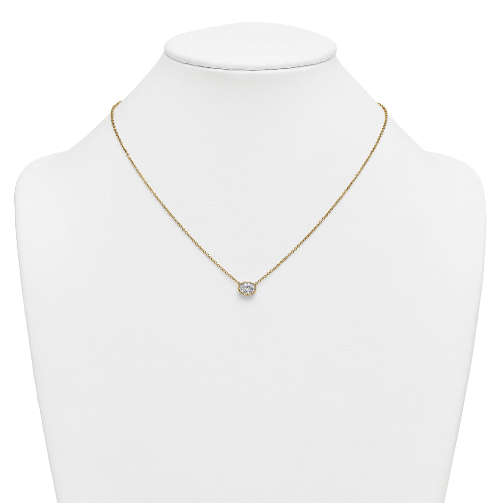 14k 1 carat Certified Lab Grown Diamond VS+ F+ Oval Complete 18 inch Bezel Set Necklace