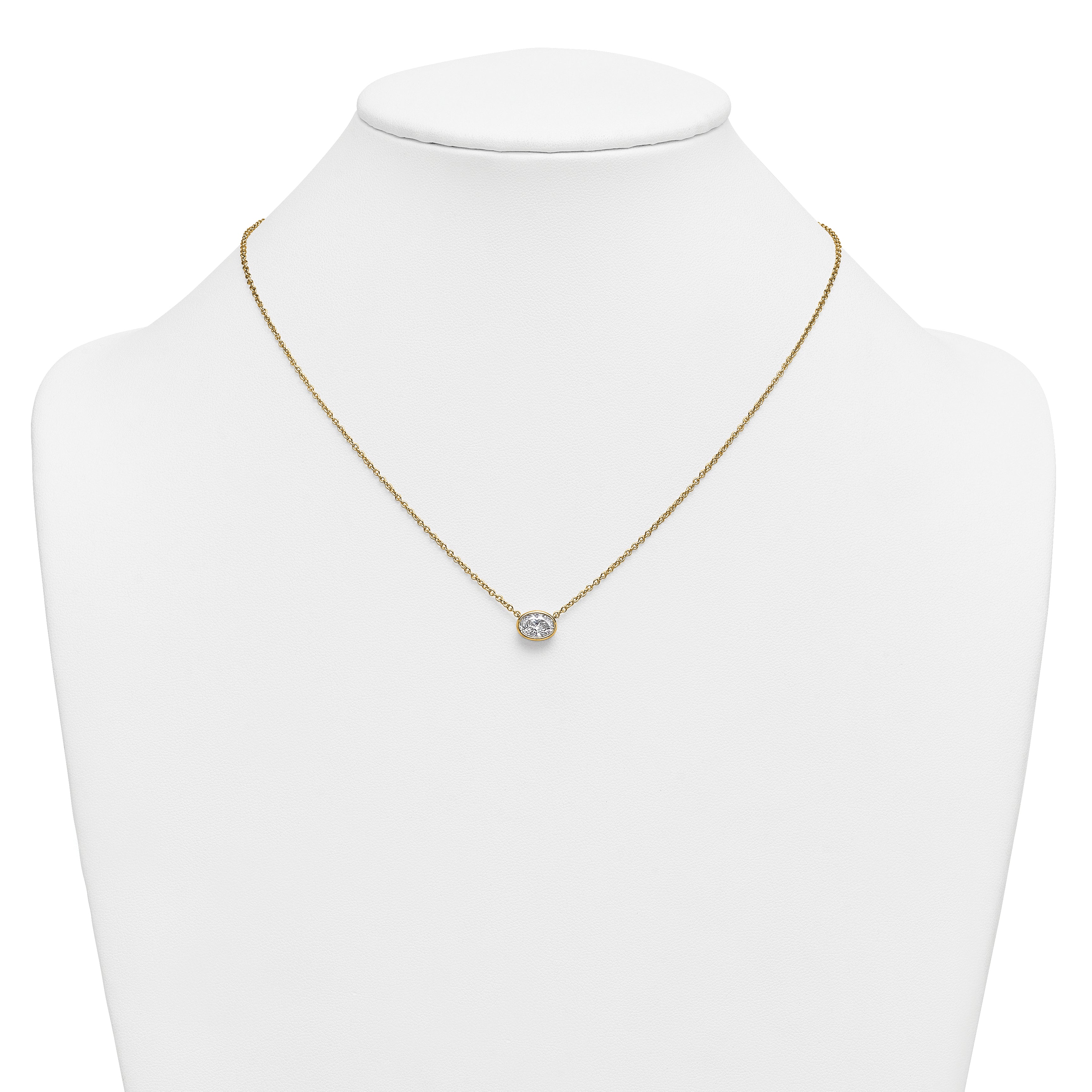 14k 1 carat Certified Lab Grown Diamond VS+ F+ Oval Complete 18 inch Bezel Set Necklace