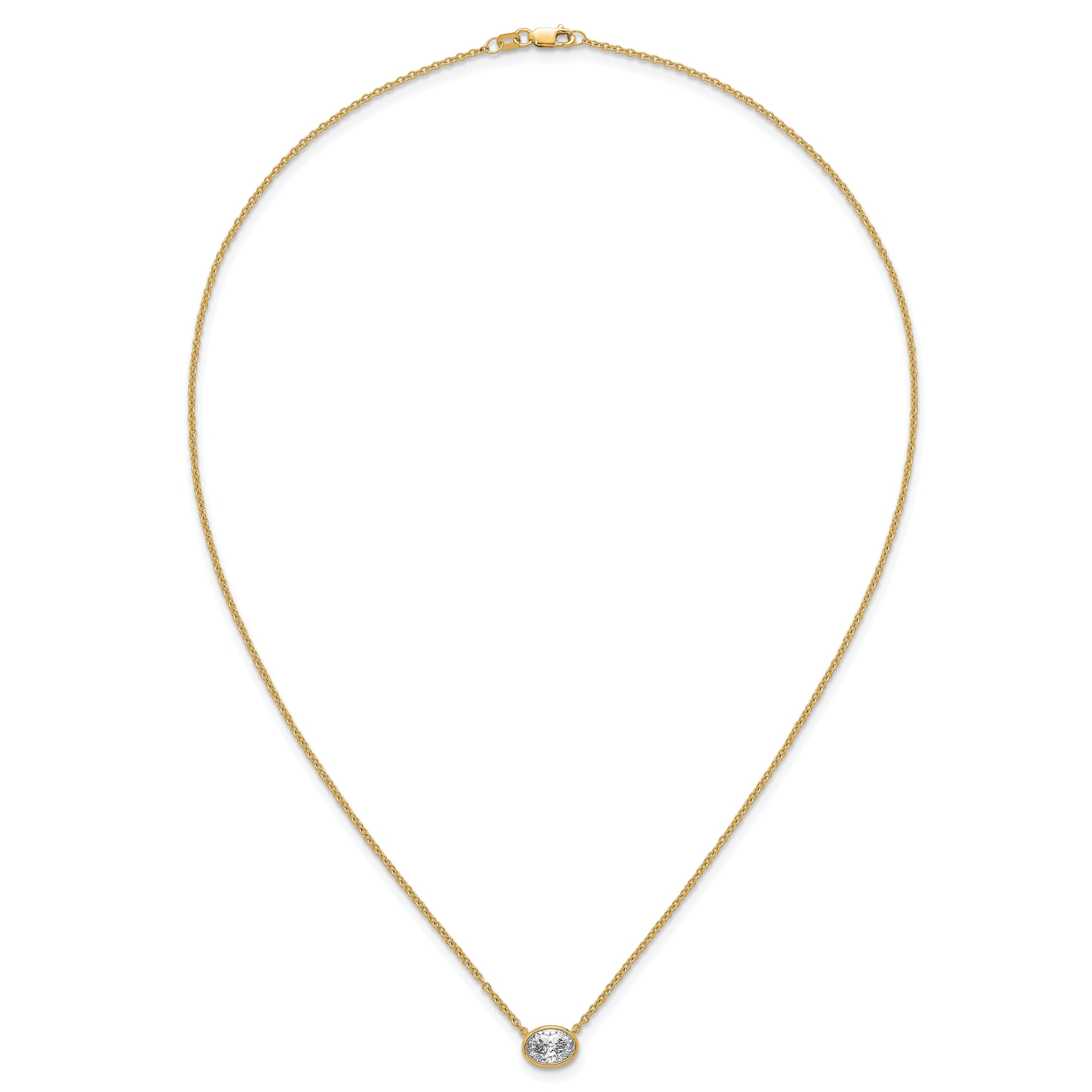 14k 1 carat Certified Lab Grown Diamond VS+ F+ Oval Complete 18 inch Bezel Set Necklace