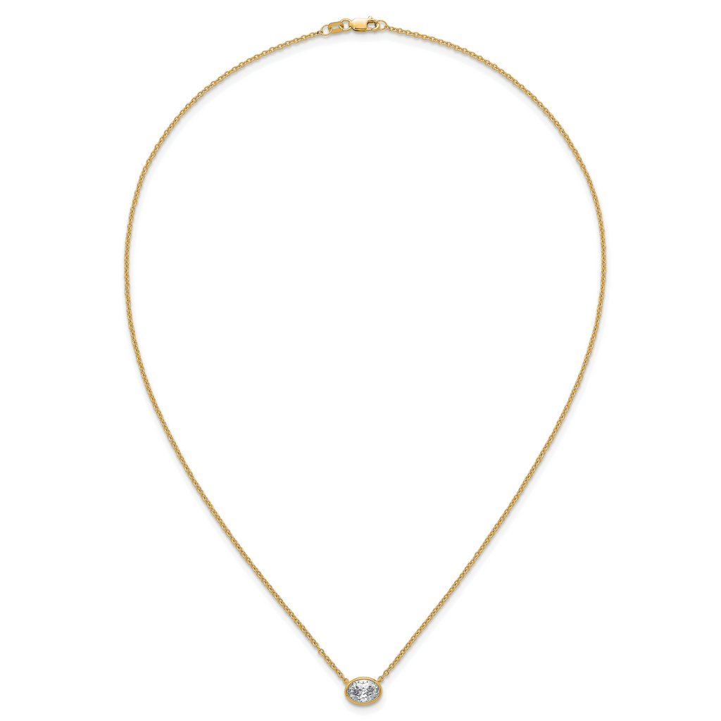 14k 1 carat Certified Lab Grown Diamond VS+ F+ Oval Complete 18 inch Bezel Set Necklace