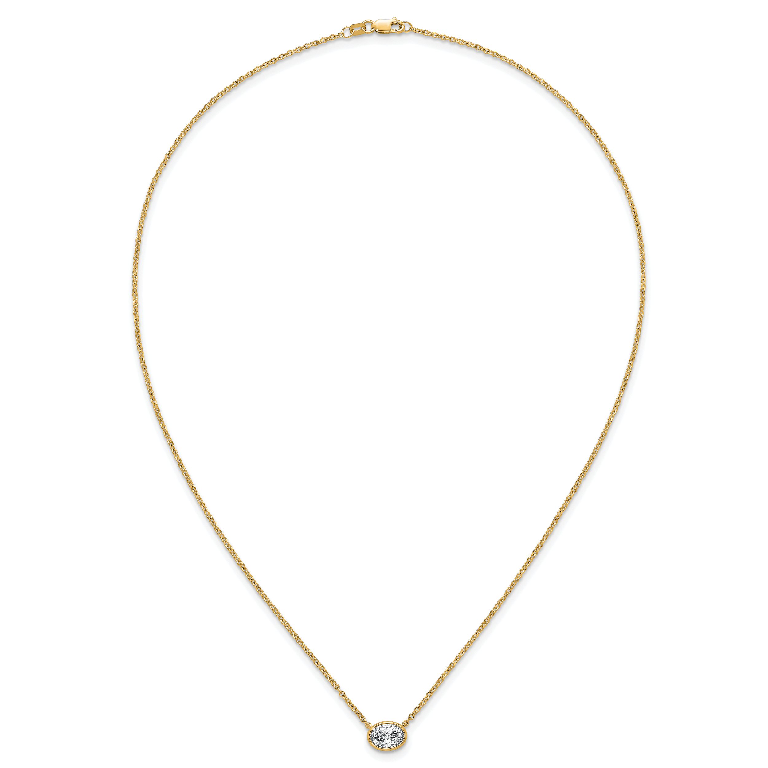 14k 1 carat Certified Lab Grown Diamond VS+ F+ Oval Complete 18 inch Bezel Set Necklace