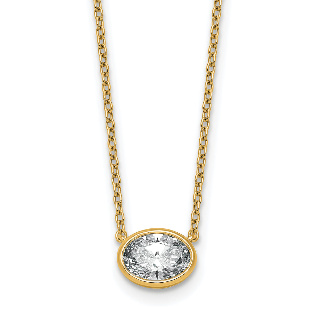 14k 1 carat Certified Lab Grown Diamond VS+ F+ Oval Complete 18 inch Bezel Set Necklace