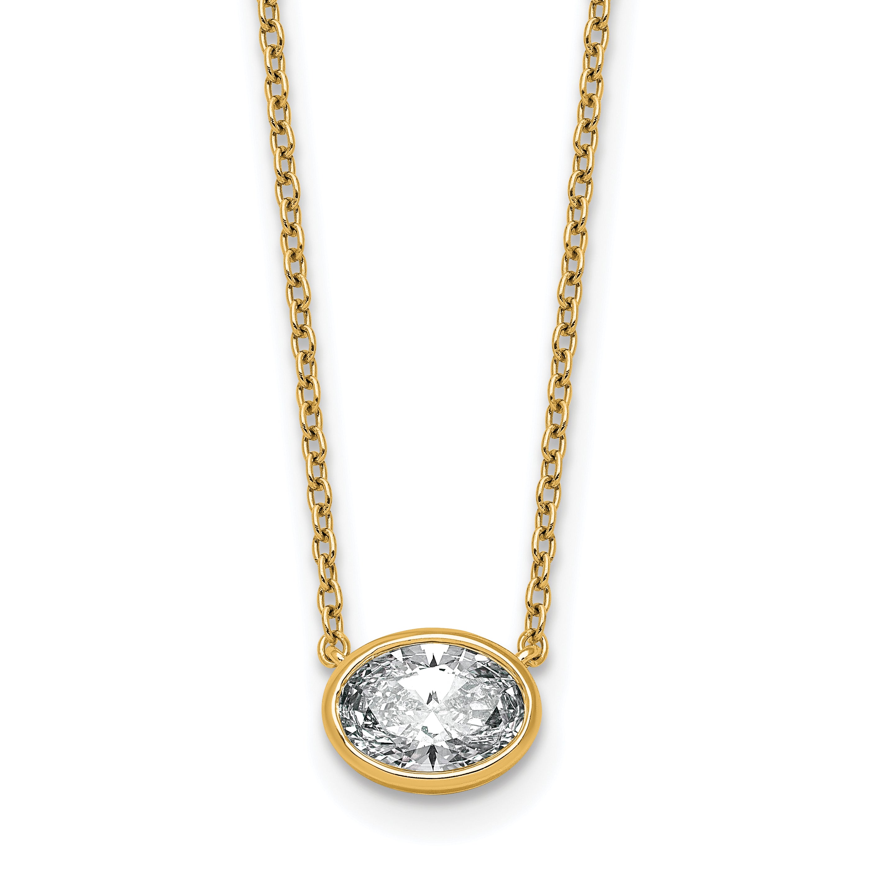 14k 1 carat Certified Lab Grown Diamond VS+ F+ Oval Complete 18 inch Bezel Set Necklace