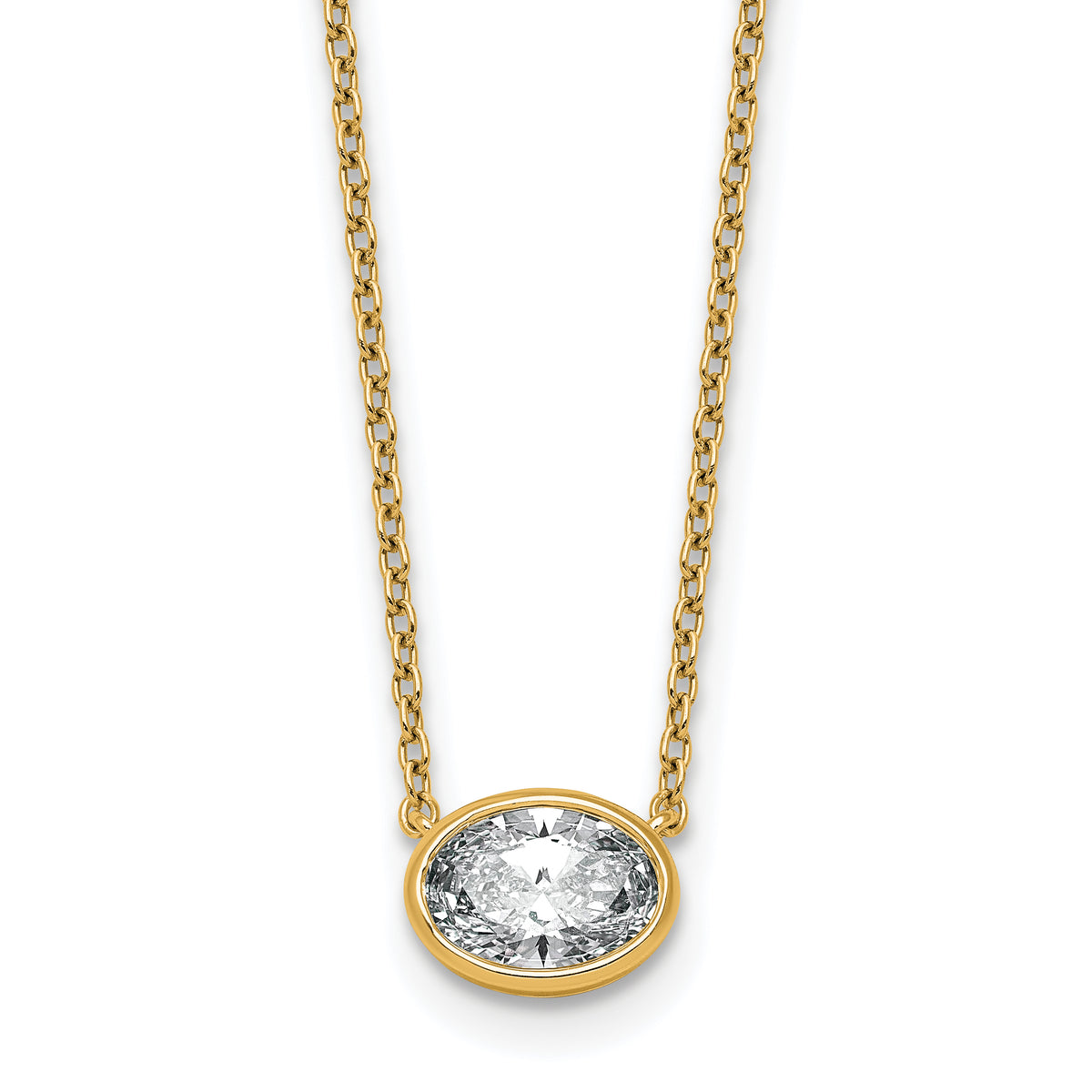 14k 1 carat Certified Lab Grown Diamond VS+ F+ Oval Complete 18 inch Bezel Set Necklace