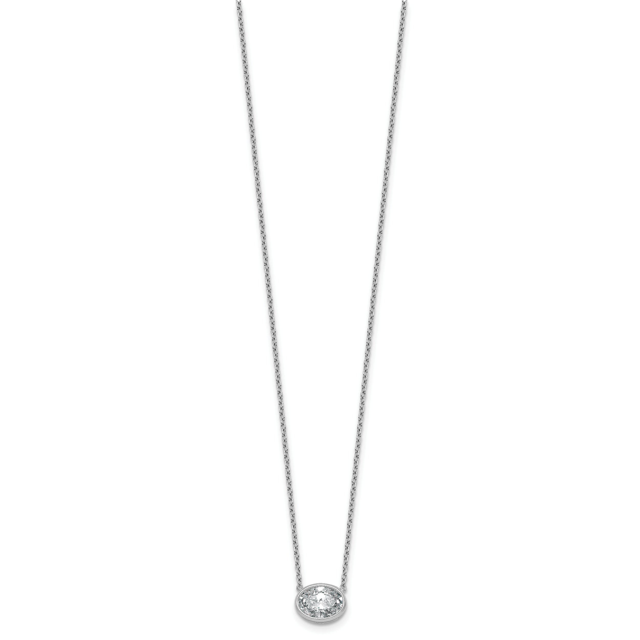 14k White Gold 1 1/2 carat Certified Lab Grown Diamond VS+ F+ Oval Complete 18 inch Bezel Set Necklace