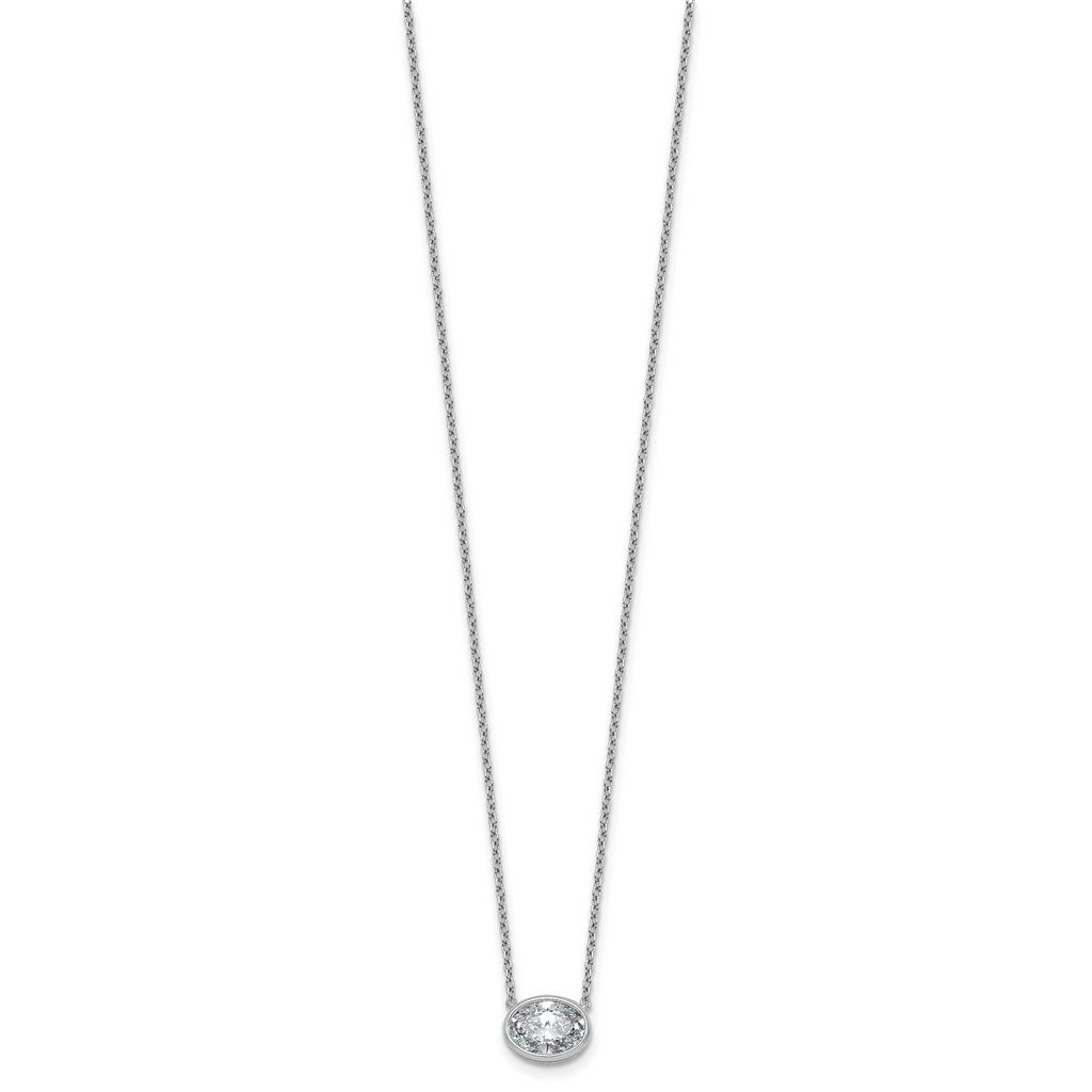 14k White Gold 1 1/2 carat Certified Lab Grown Diamond VS+ F+ Oval Complete 18 inch Bezel Set Necklace
