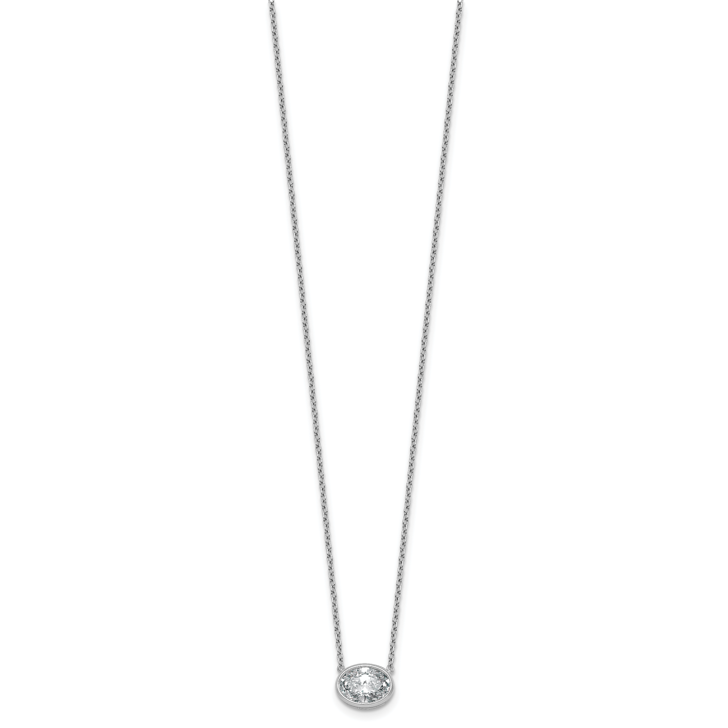 14k White Gold 1 1/2 carat Certified Lab Grown Diamond VS+ F+ Oval Complete 18 inch Bezel Set Necklace