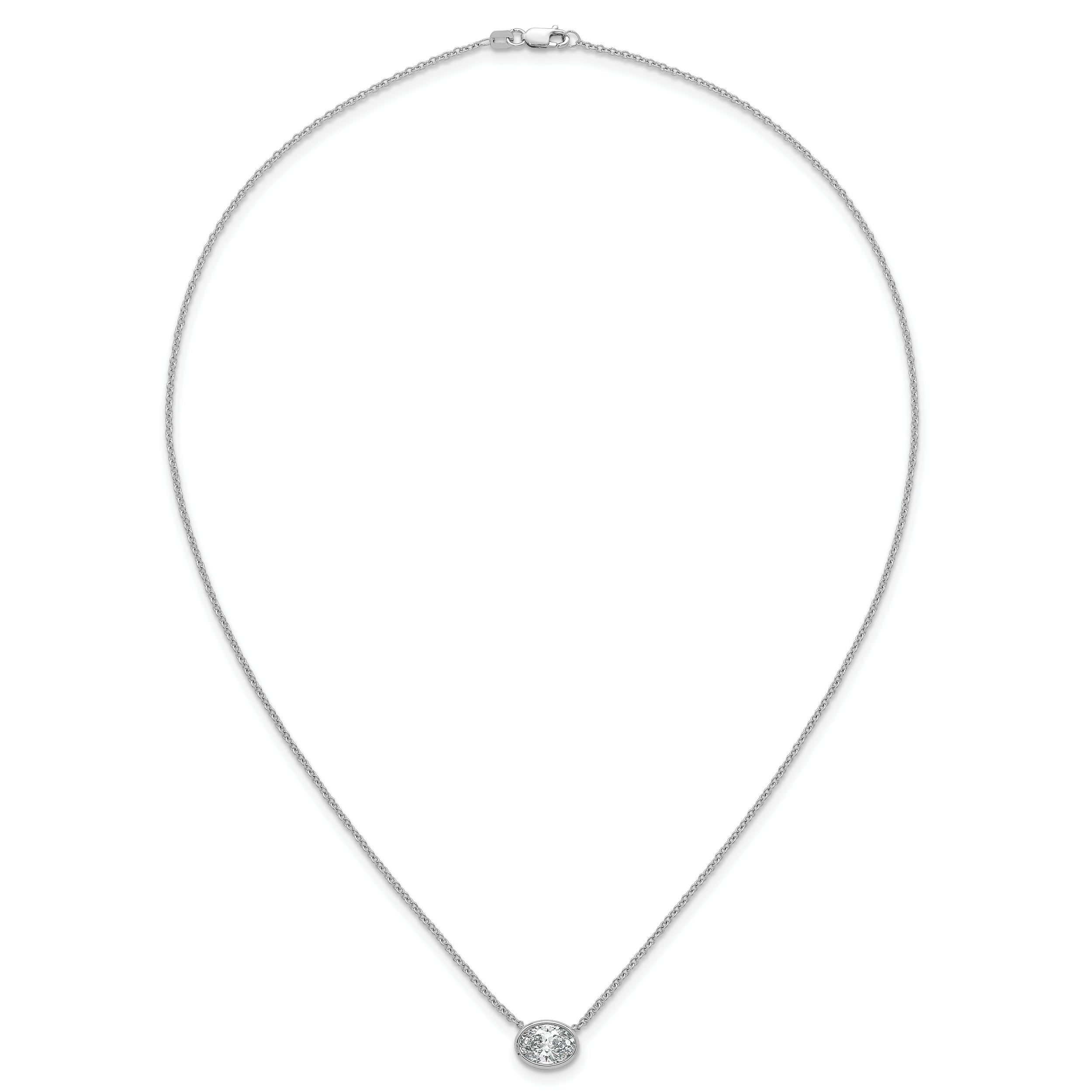 14k White Gold 1 1/2 carat Certified Lab Grown Diamond VS+ F+ Oval Complete 18 inch Bezel Set Necklace