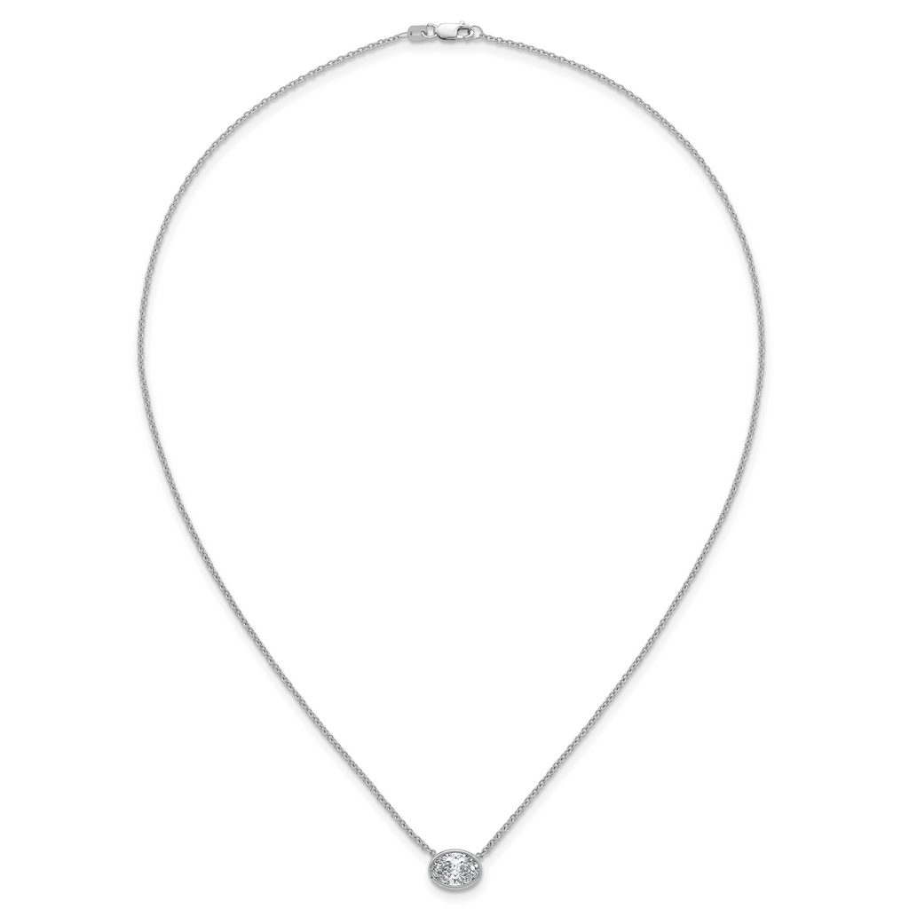 14k White Gold 1 1/2 carat Certified Lab Grown Diamond VS+ F+ Oval Complete 18 inch Bezel Set Necklace
