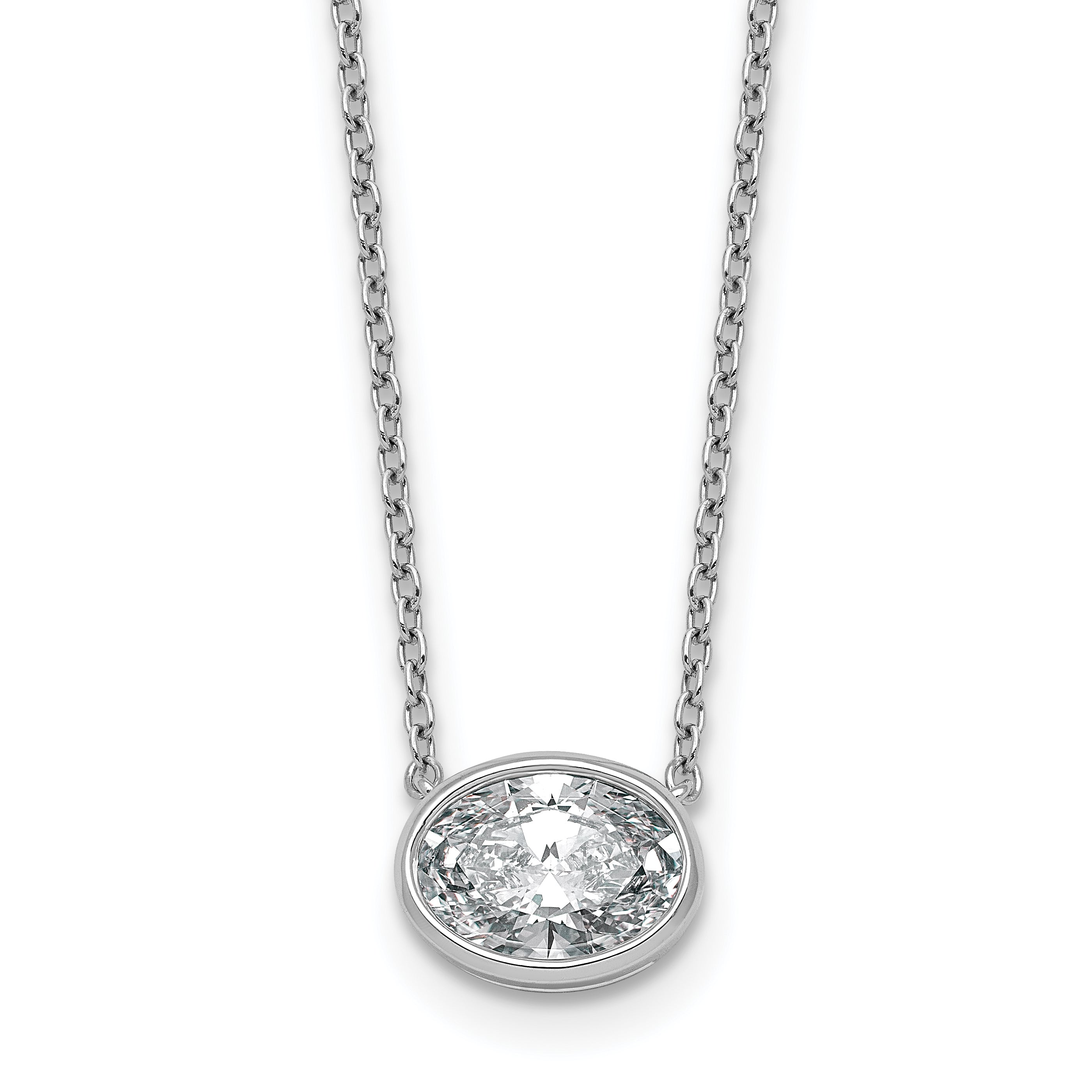 14k White Gold 1 1/2 carat Certified Lab Grown Diamond VS+ F+ Oval Complete 18 inch Bezel Set Necklace Main image