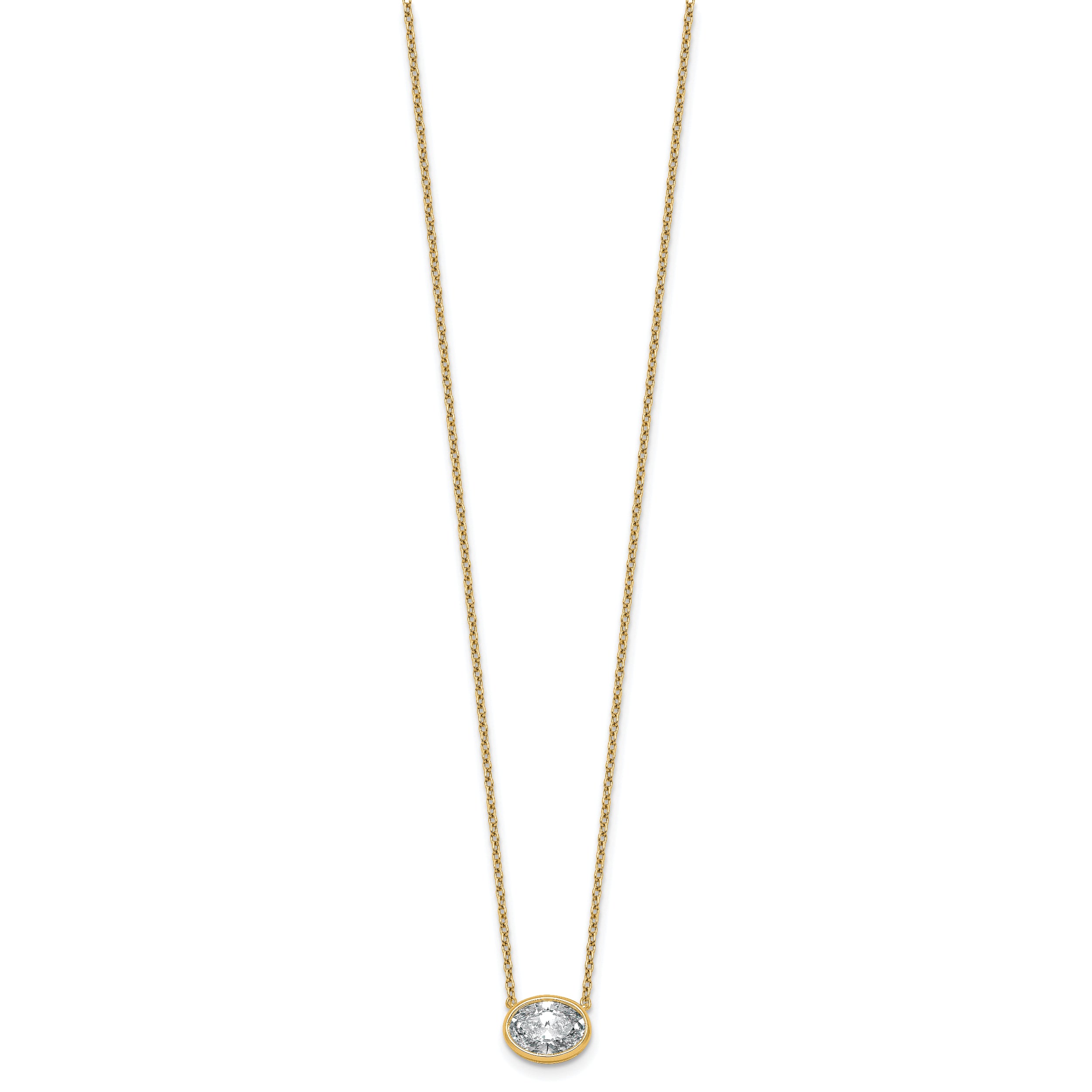 14k 1 1/2 carat Certified Lab Grown Diamond VS+ F+ Oval Complete 18 inch Bezel Set Necklace