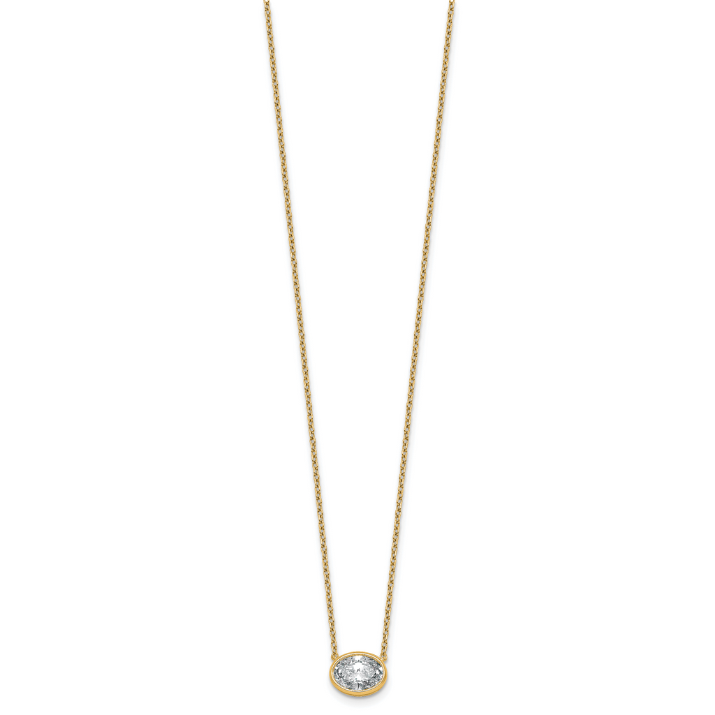 14k 1 1/2 carat Certified Lab Grown Diamond VS+ F+ Oval Complete 18 inch Bezel Set Necklace