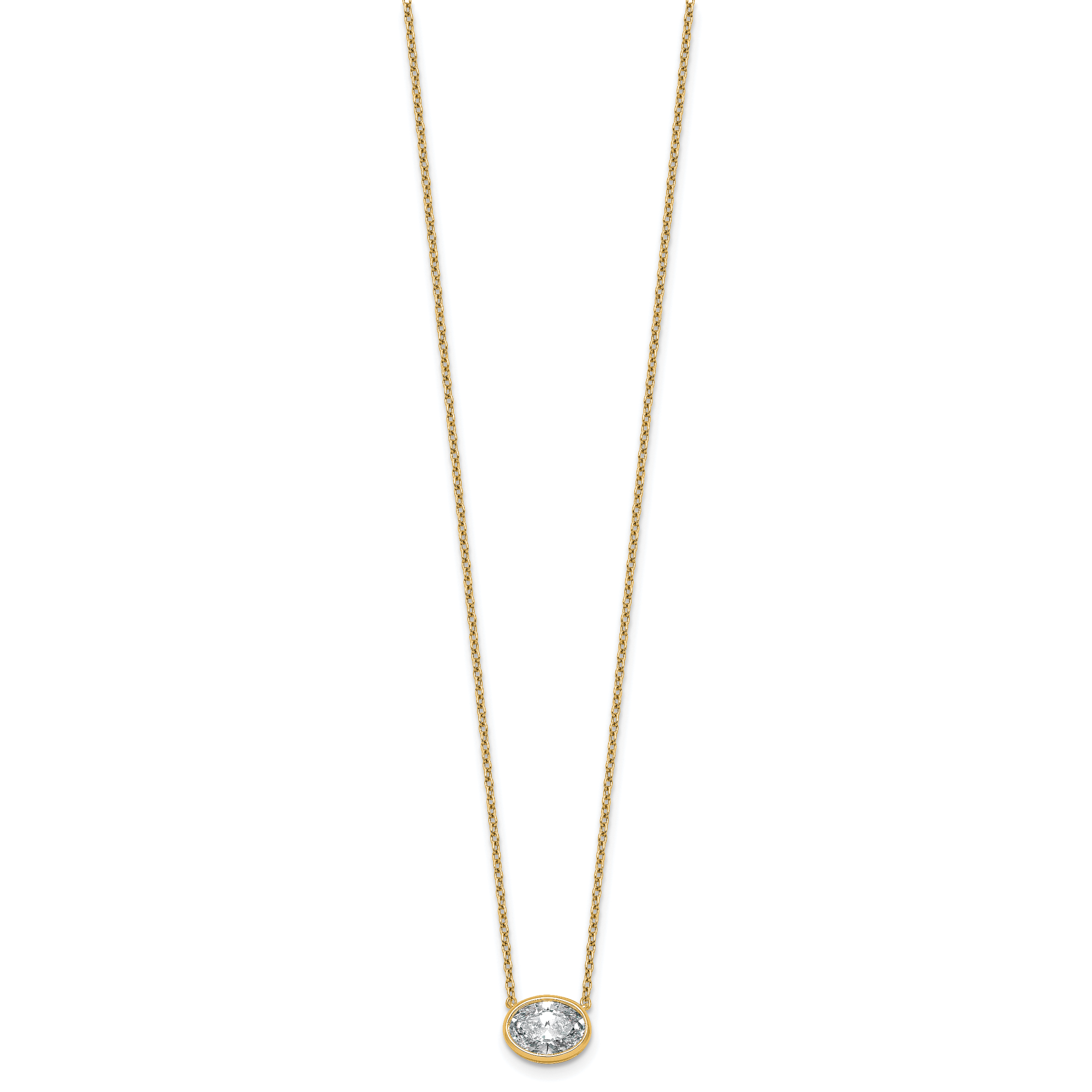 14k 1 1/2 carat Certified Lab Grown Diamond VS+ F+ Oval Complete 18 inch Bezel Set Necklace