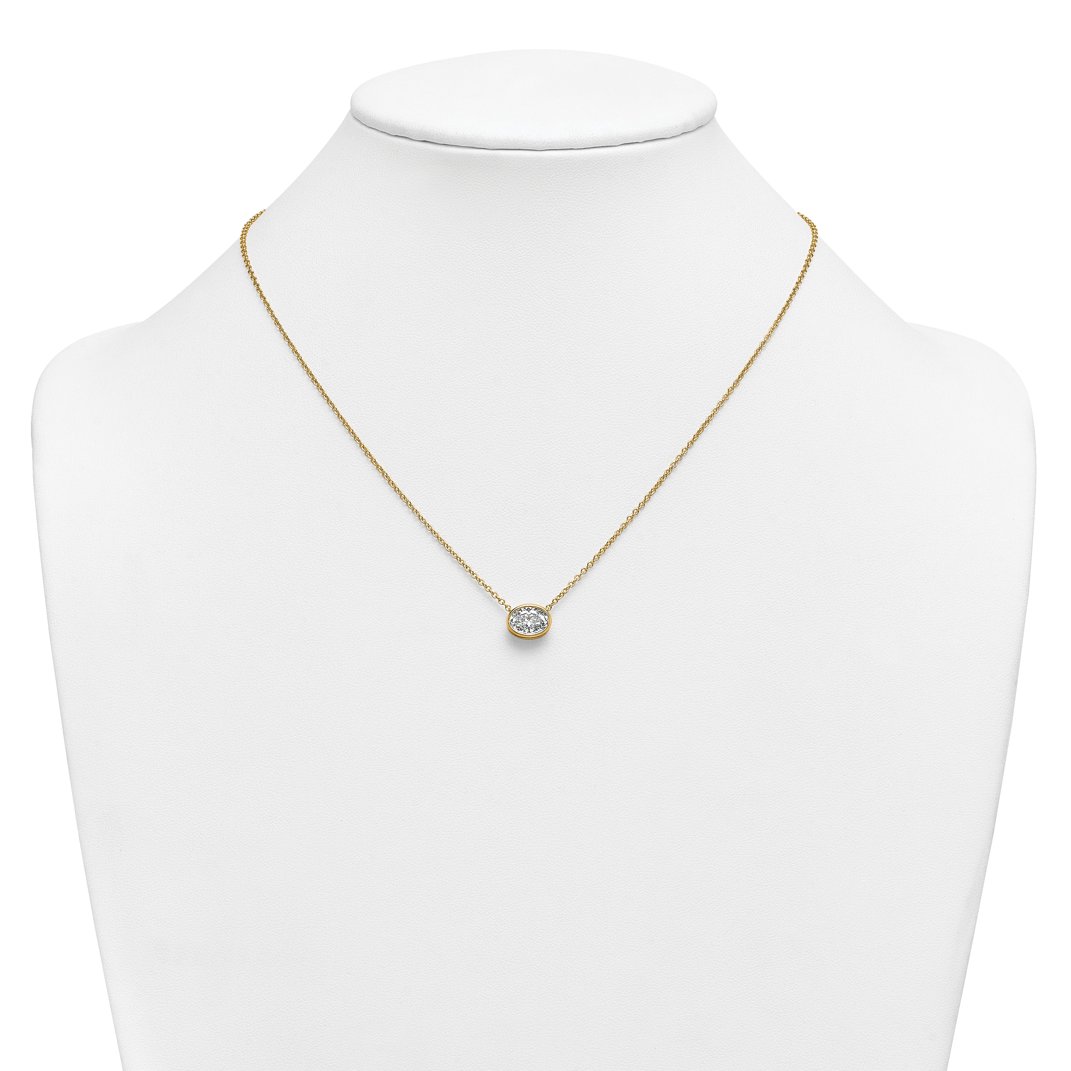 14k 1 1/2 carat Certified Lab Grown Diamond VS+ F+ Oval Complete 18 inch Bezel Set Necklace