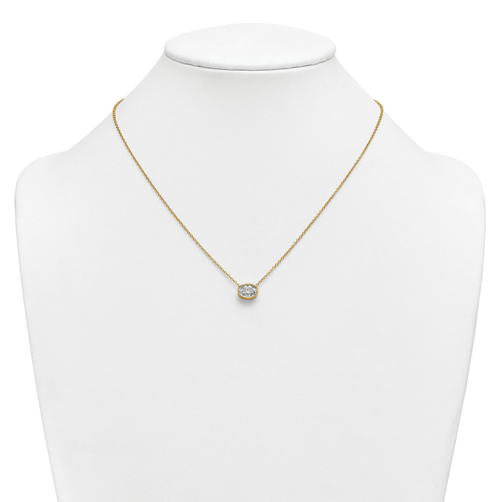 14k 1 1/2 carat Certified Lab Grown Diamond VS+ F+ Oval Complete 18 inch Bezel Set Necklace