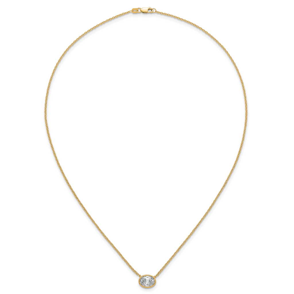 14k 1 1/2 carat Certified Lab Grown Diamond VS+ F+ Oval Complete 18 inch Bezel Set Necklace