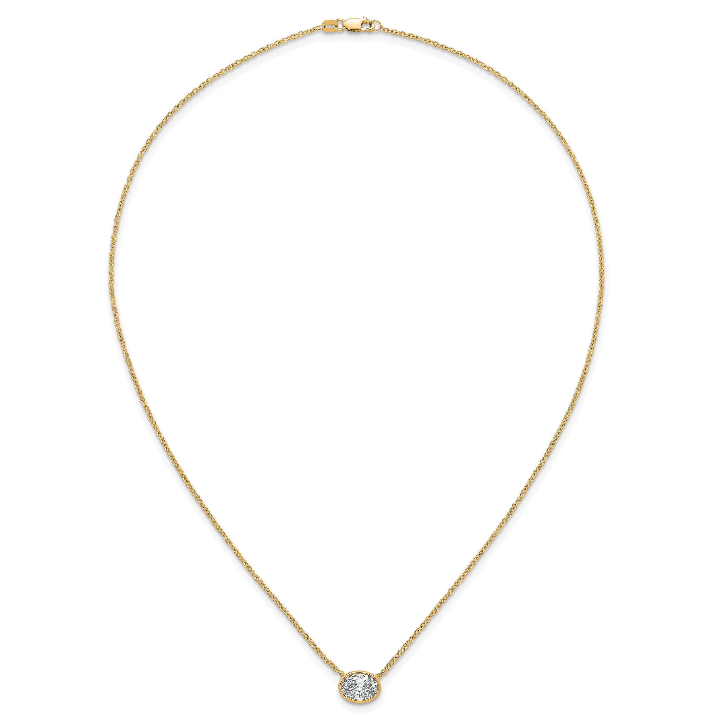14k 1 1/2 carat Certified Lab Grown Diamond VS+ F+ Oval Complete 18 inch Bezel Set Necklace