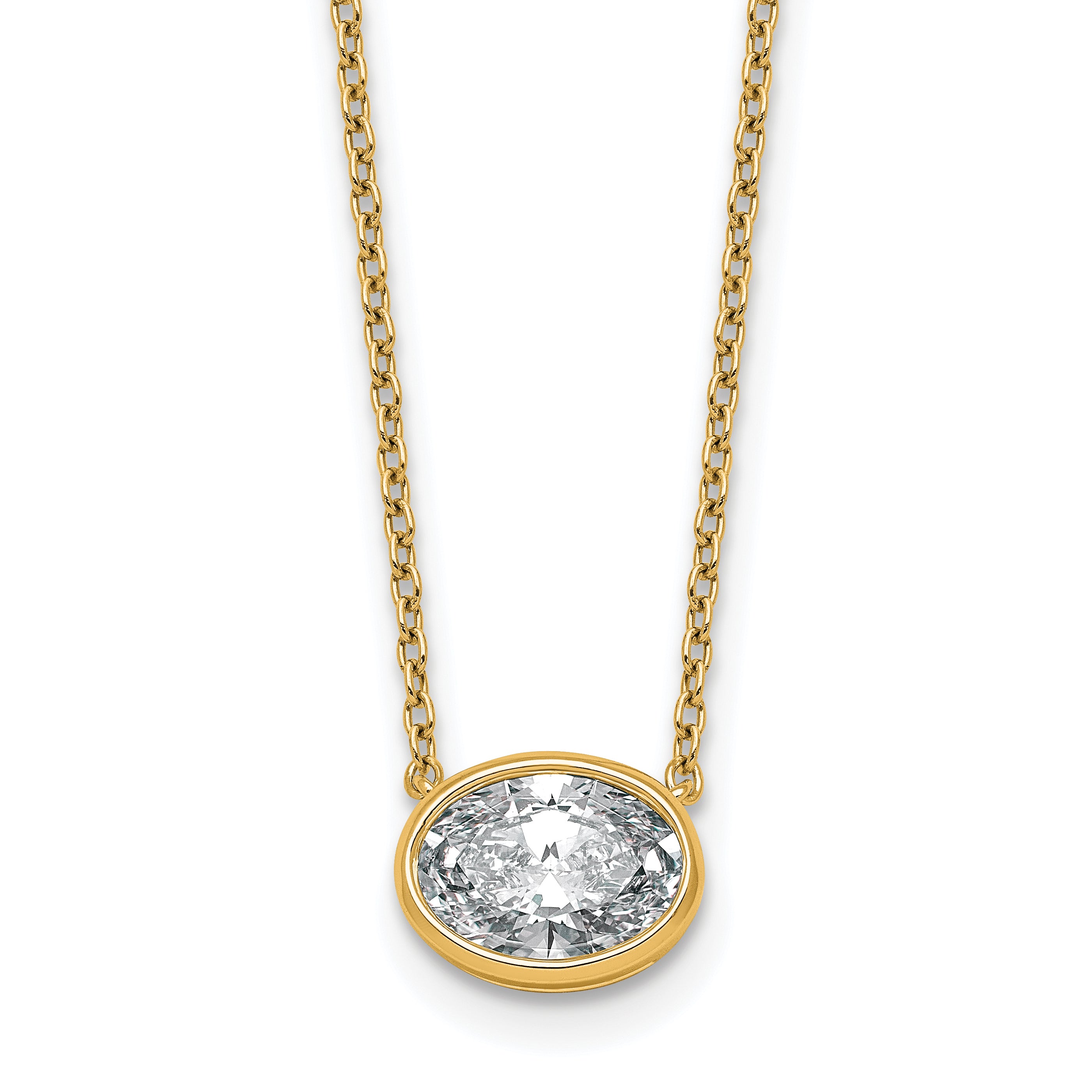 14k 1 1/2 carat Certified Lab Grown Diamond VS+ F+ Oval Complete 18 inch Bezel Set Necklace