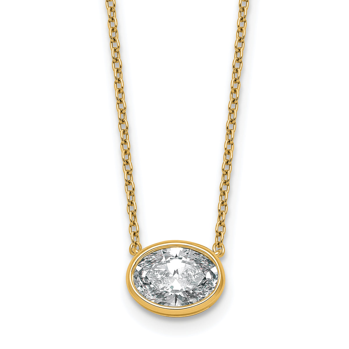 14k 1 1/2 carat Certified Lab Grown Diamond VS+ F+ Oval Complete 18 inch Bezel Set Necklace