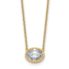 14k 1 1/2 carat Certified Lab Grown Diamond VS+ F+ Oval Complete 18 inch Bezel Set Necklace