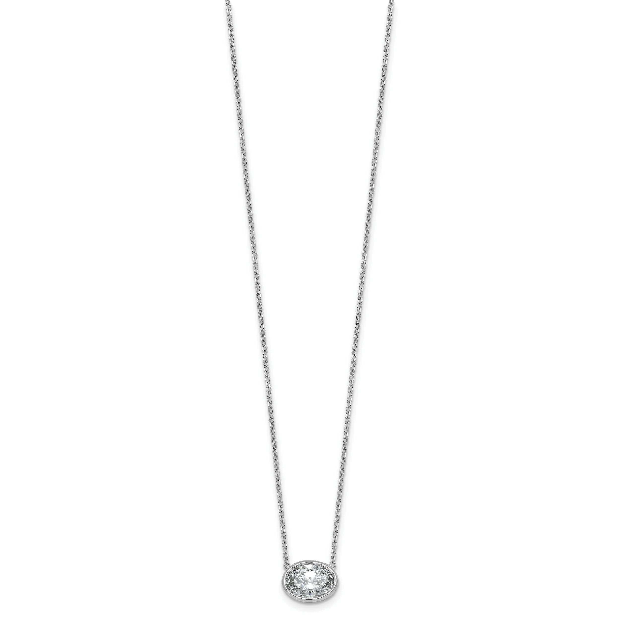 14k White Gold 2 carat Certified Lab Grown Diamond VS+ F+ Oval Complete 18 inch Bezel Set Necklace