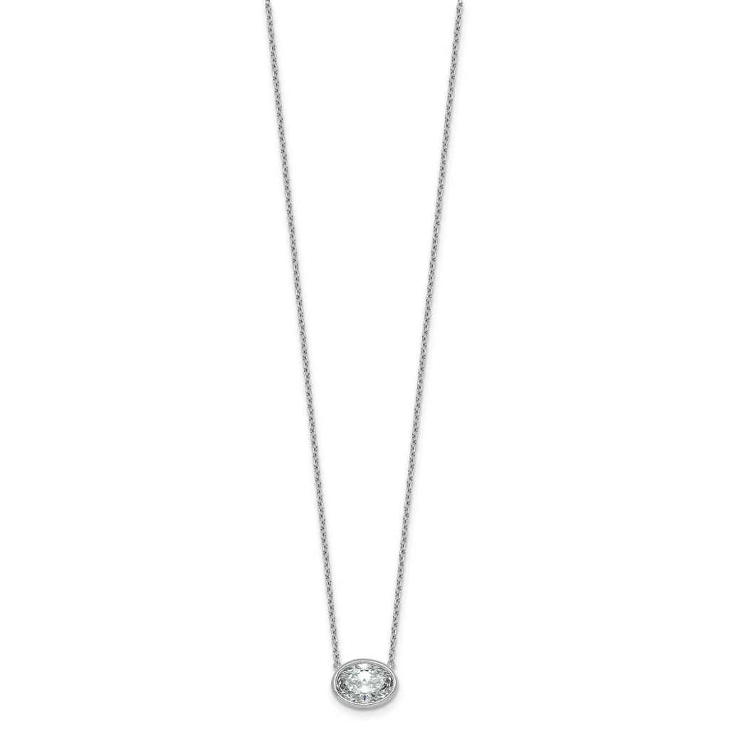 14k White Gold 2 carat Certified Lab Grown Diamond VS+ F+ Oval Complete 18 inch Bezel Set Necklace