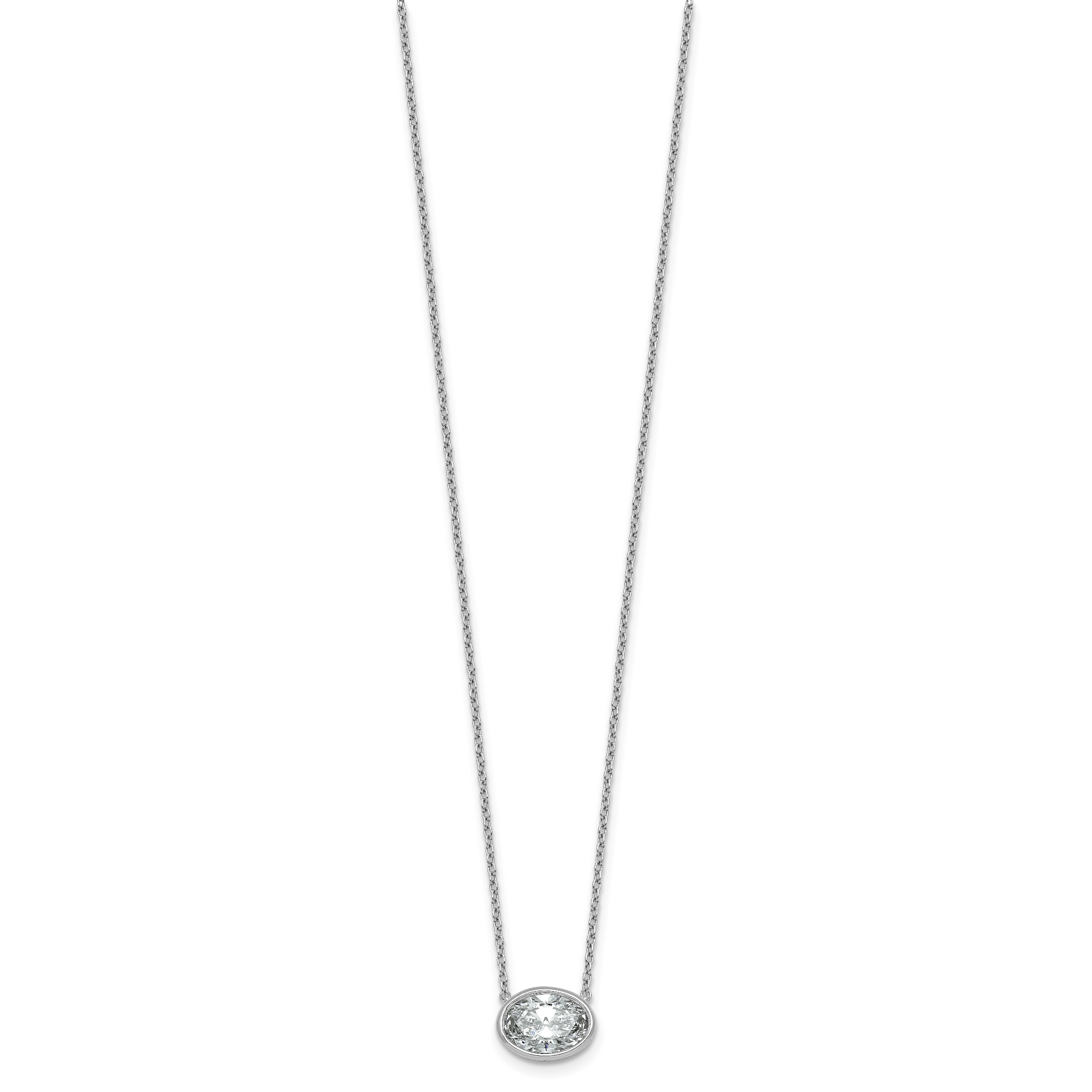 14k White Gold 2 carat Certified Lab Grown Diamond VS+ F+ Oval Complete 18 inch Bezel Set Necklace