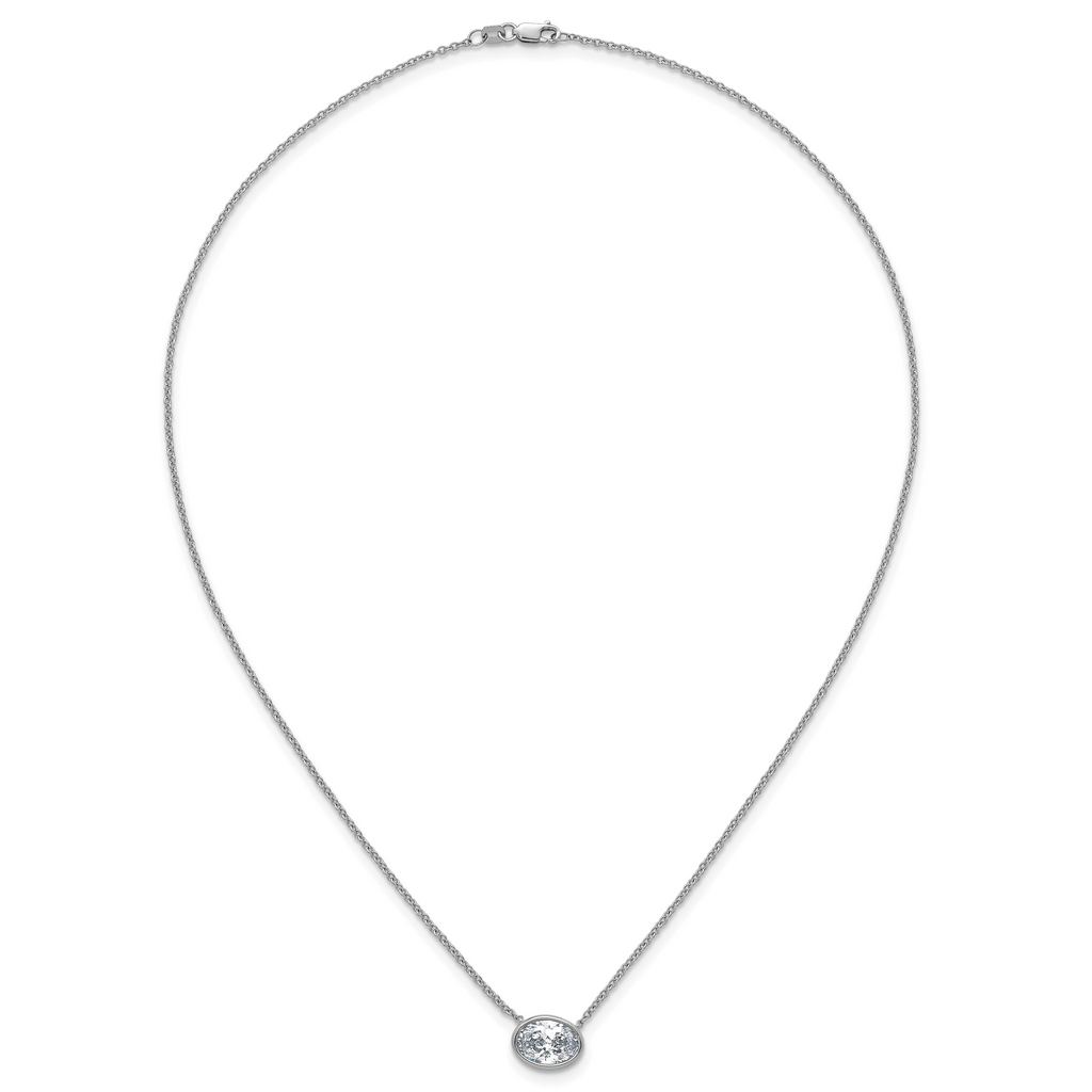 14k White Gold 2 carat Certified Lab Grown Diamond VS+ F+ Oval Complete 18 inch Bezel Set Necklace