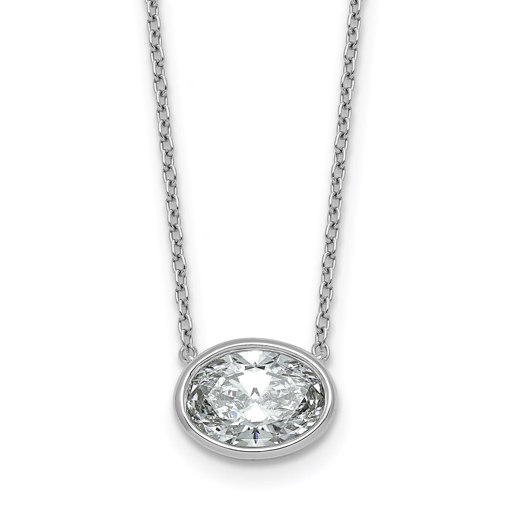 14k White Gold 2 carat Certified Lab Grown Diamond VS+ F+ Oval Complete 18 inch Bezel Set Necklace