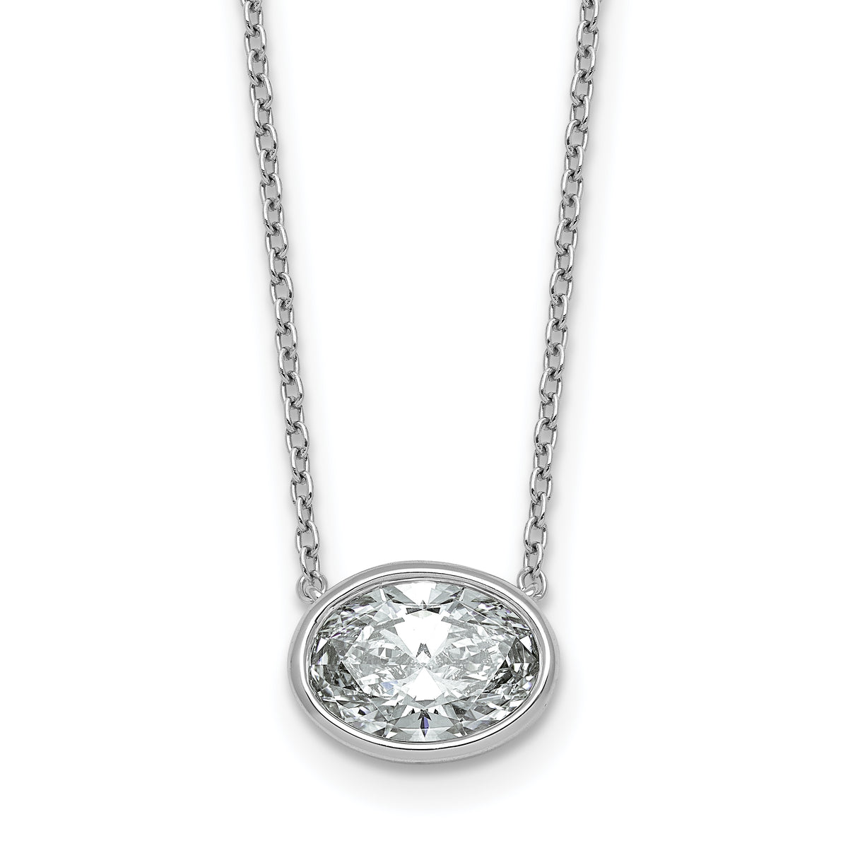 14k White Gold 2 carat Certified Lab Grown Diamond VS+ F+ Oval Complete 18 inch Bezel Set Necklace