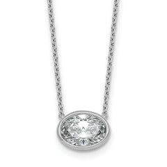 14k White Gold 2 carat Certified Lab Grown Diamond VS+ F+ Oval Complete 18 inch Bezel Set Necklace