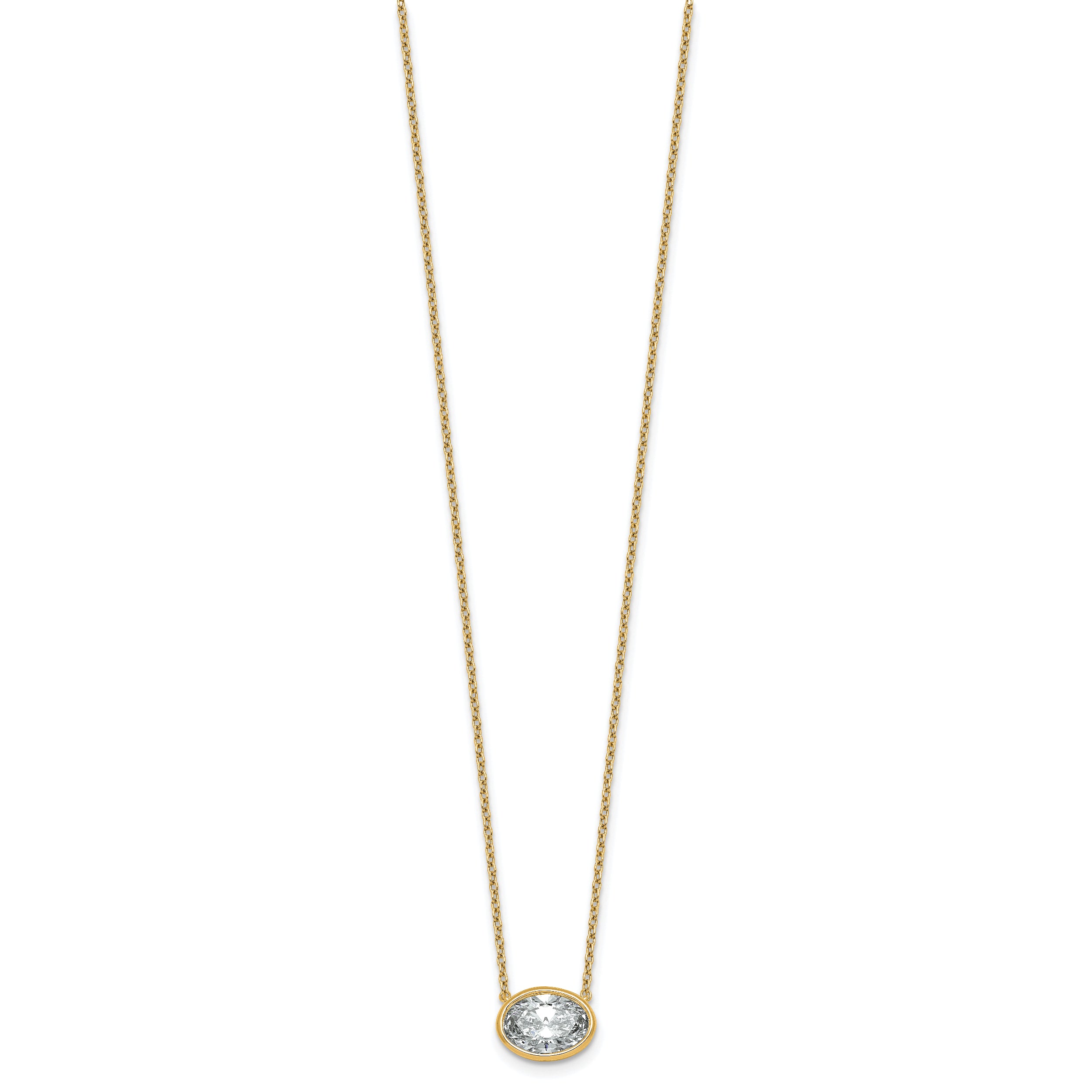 14k 2 carat Certified Lab Grown Diamond VS+ F+ Oval Complete 18 inch Bezel Set Necklace