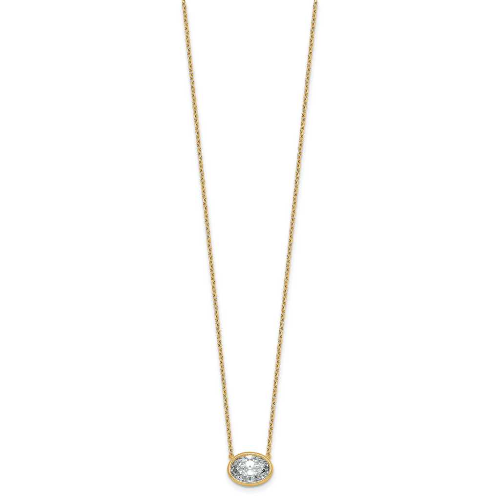 14k 2 carat Certified Lab Grown Diamond VS+ F+ Oval Complete 18 inch Bezel Set Necklace
