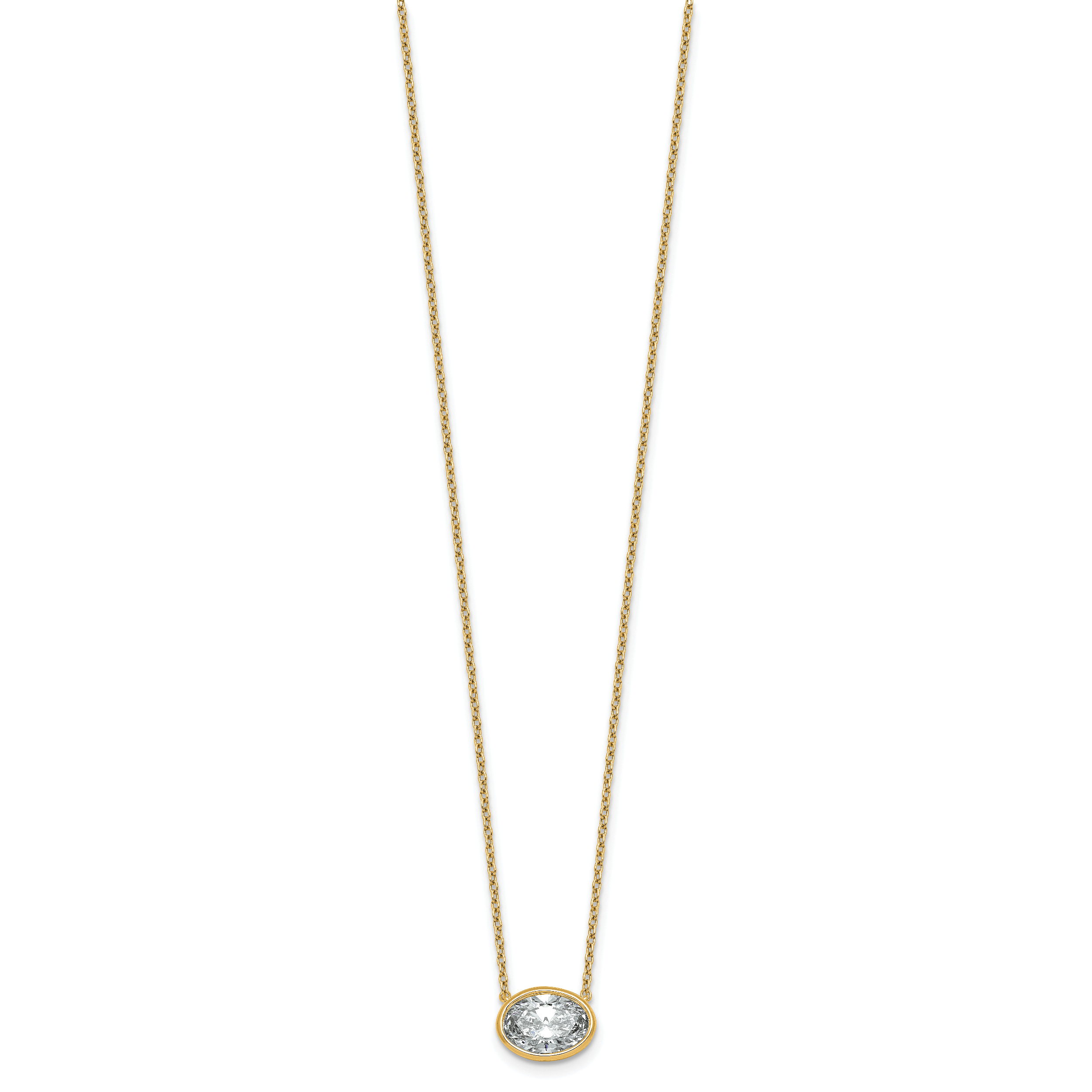 14k 2 carat Certified Lab Grown Diamond VS+ F+ Oval Complete 18 inch Bezel Set Necklace