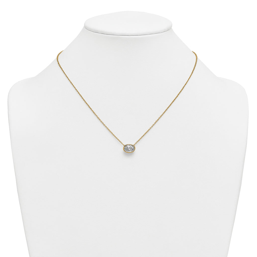 14k 2 carat Certified Lab Grown Diamond VS+ F+ Oval Complete 18 inch Bezel Set Necklace